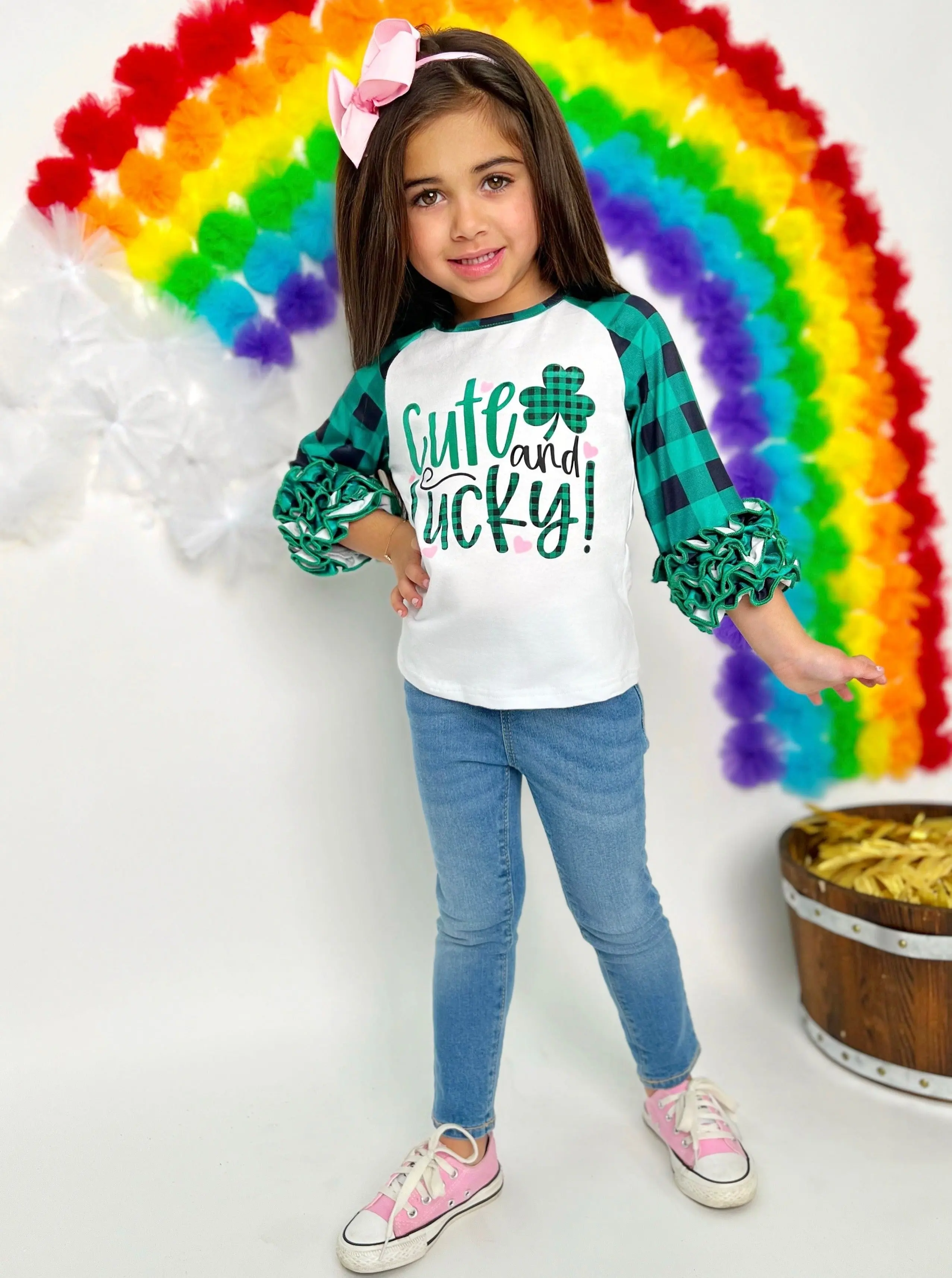 Cute and Lucky Plaid Raglan Ruffle Top - Image 3