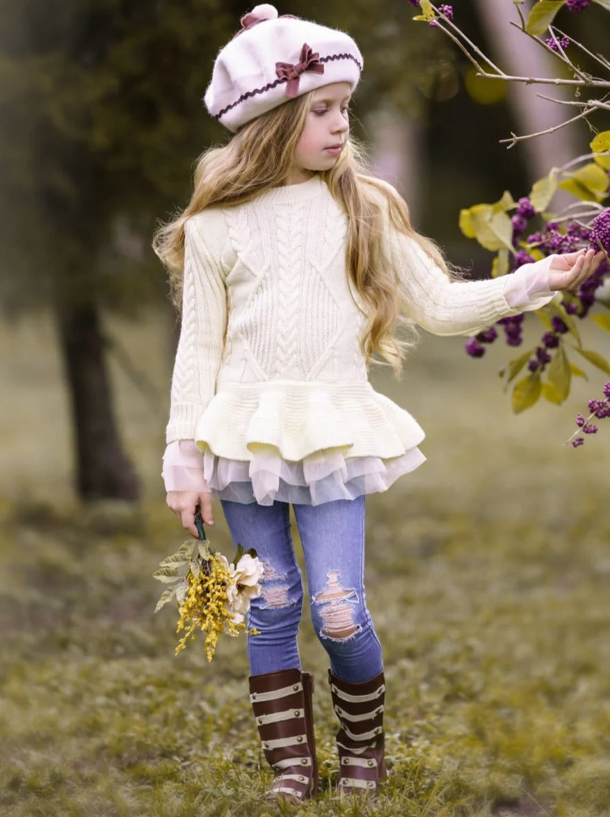 Cute As Pie Creme Cable Knit Tutu Sweater - Image 5