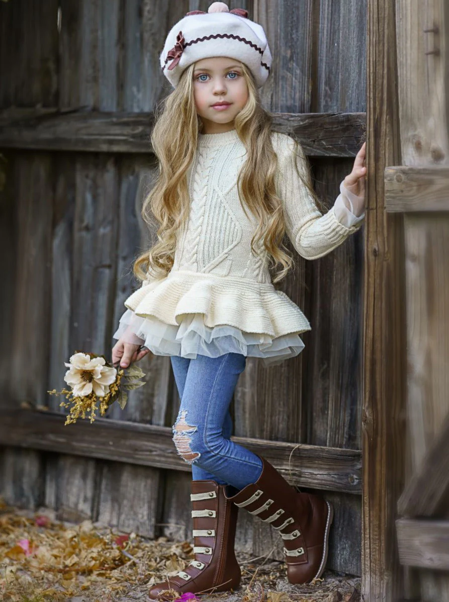 Cute As Pie Creme Cable Knit Tutu Sweater - Image 6