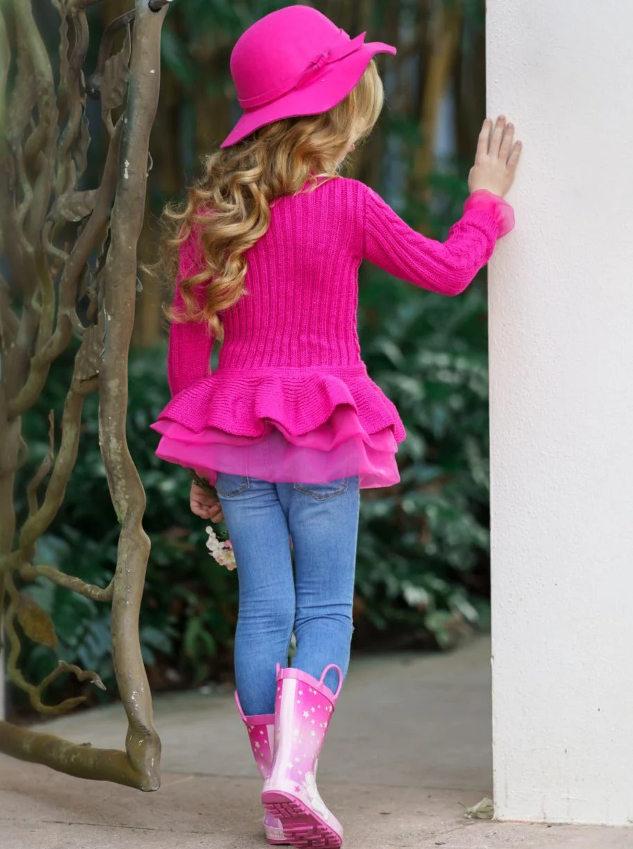 Cute As Pie Hot Pink Cable Knit Tutu Sweater - Image 3