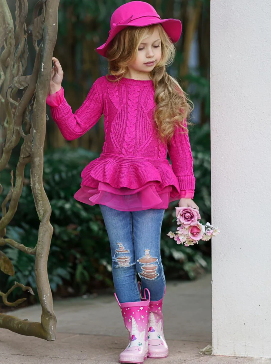 Cute As Pie Hot Pink Cable Knit Tutu Sweater - Image 4