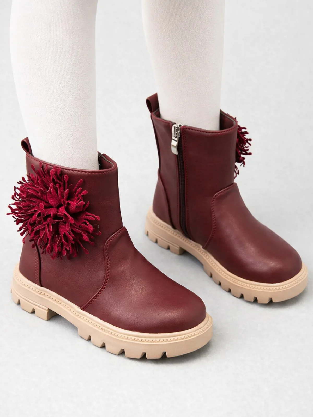 Girls Cute Non-slip Boots with Flower and Side Zipper By Liv and Mia - Image 3