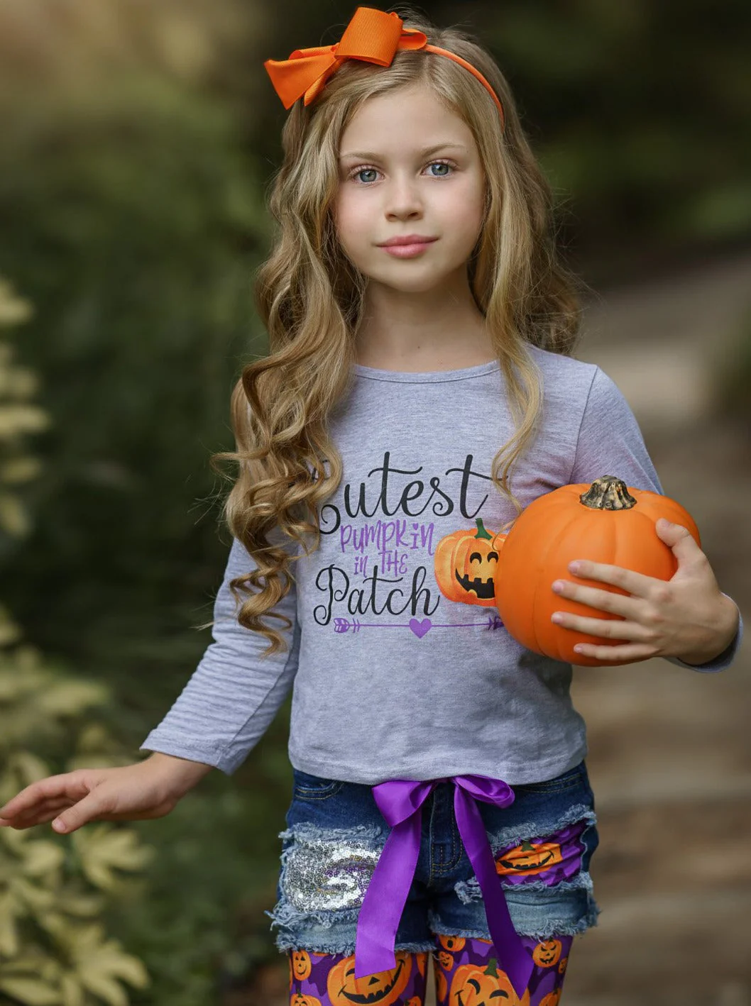 Cutest Pumpkin Patched Denim Shorts and Legging Set - Image 2