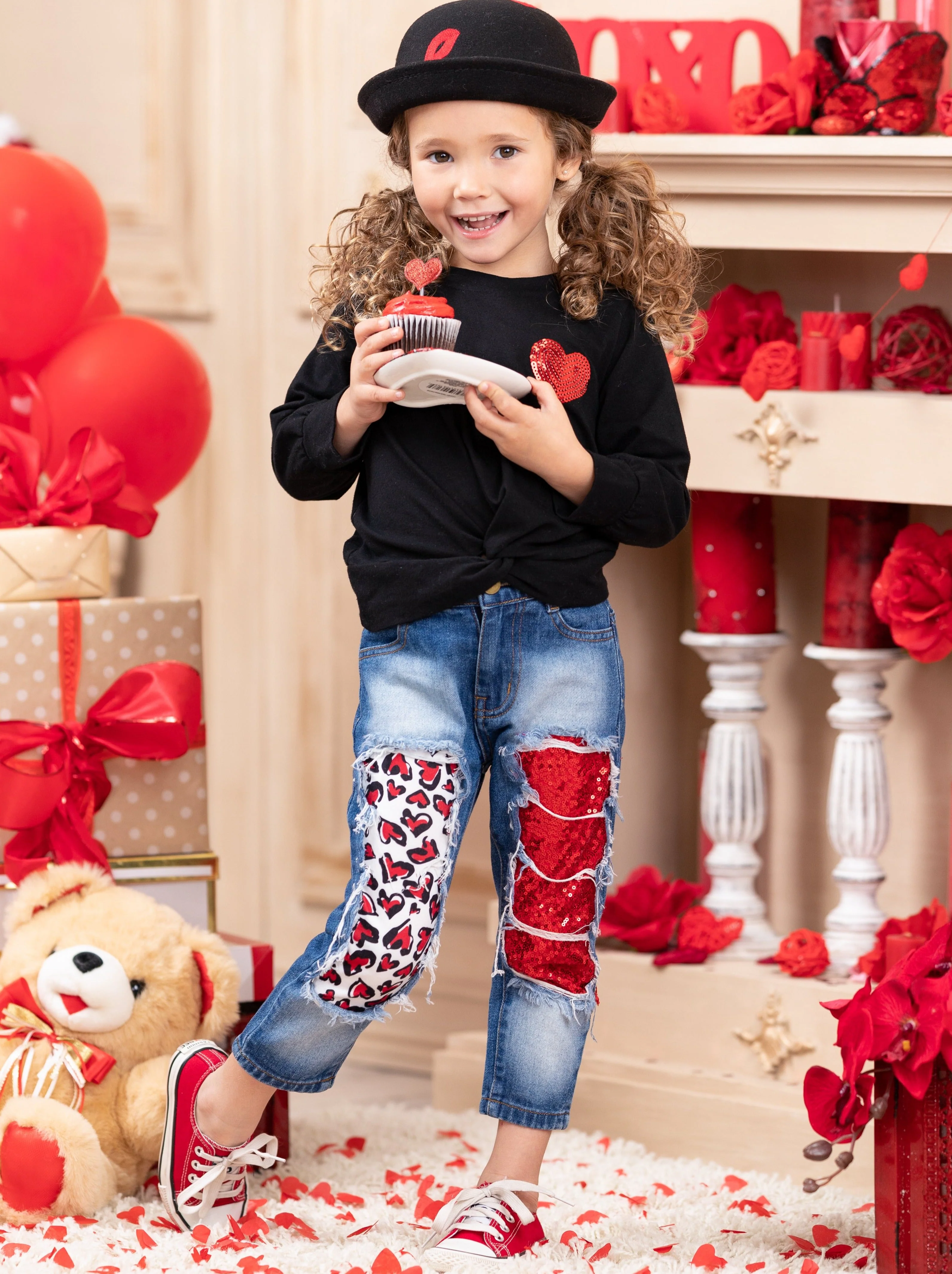 Cutie Pie Sparkle Patched Jeans Set - Image 2