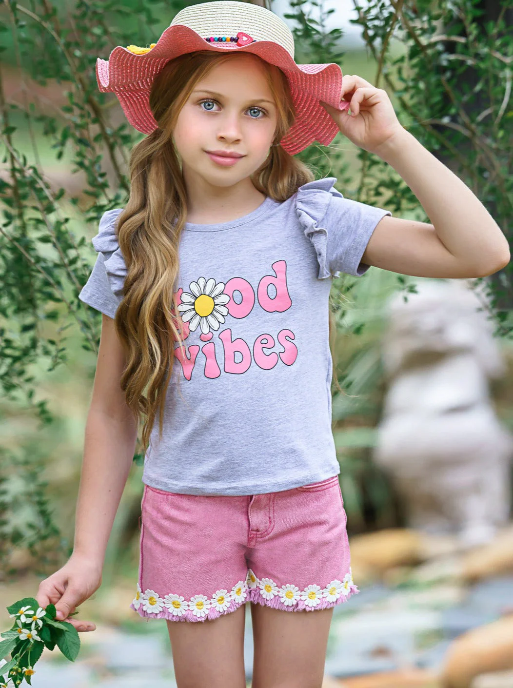 Good Vibes Daisy Denim Shorts Set - Image 2