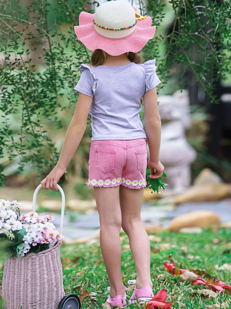 Good Vibes Daisy Denim Shorts Set - Image 4