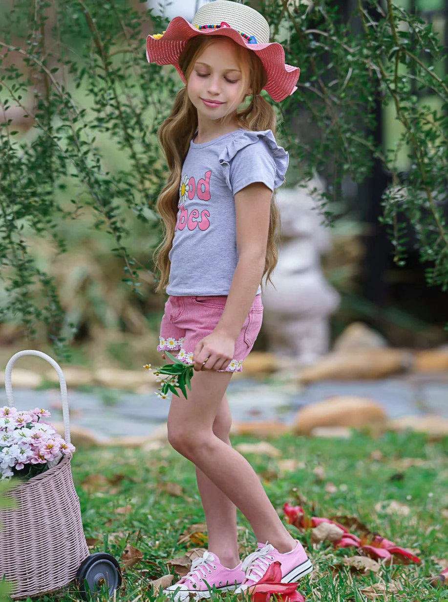 Good Vibes Daisy Denim Shorts Set - Image 6