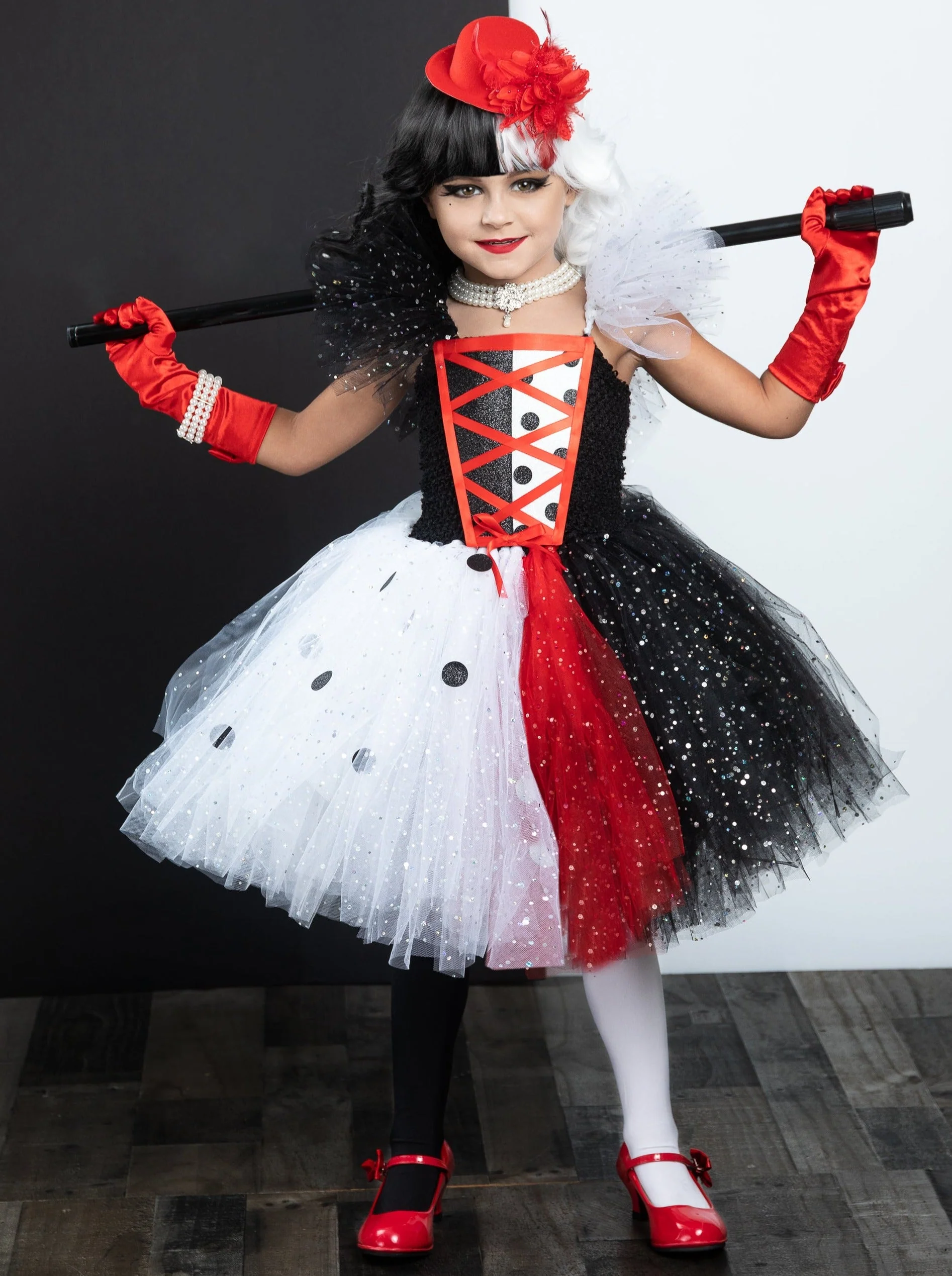 Girls Dalmatian Inspired Villain Tutu Costume Dress - Image 3