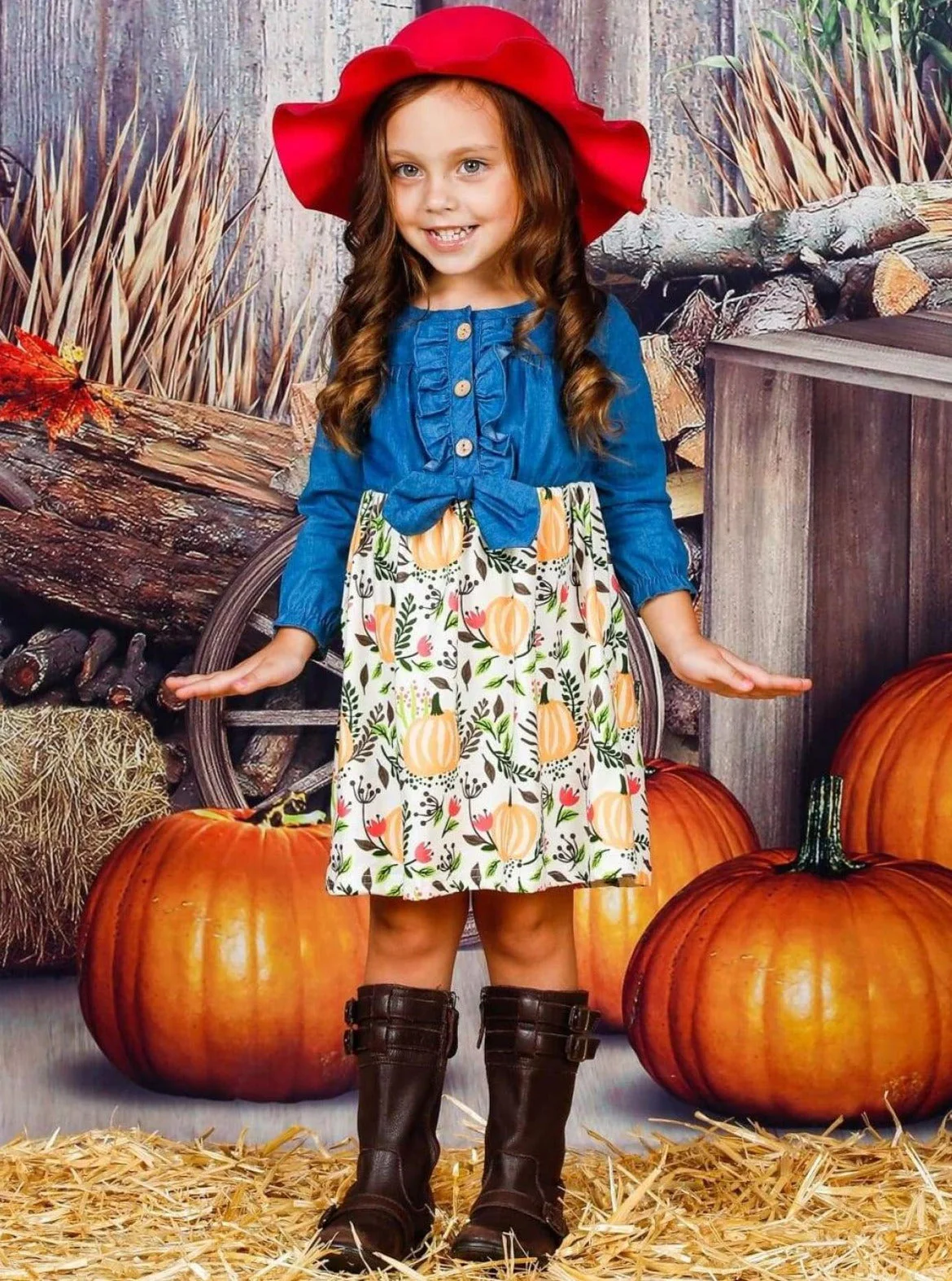 Happy Harvest Chambray Bodice Pumpkin Dress - Image 2