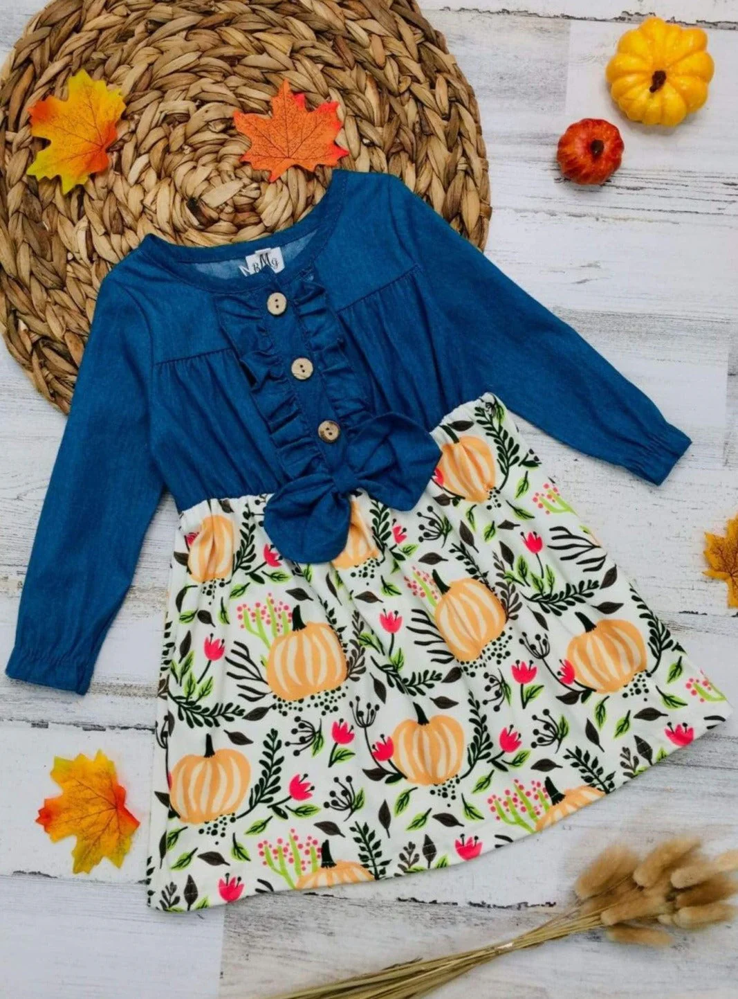 Happy Harvest Chambray Bodice Pumpkin Dress - Image 4