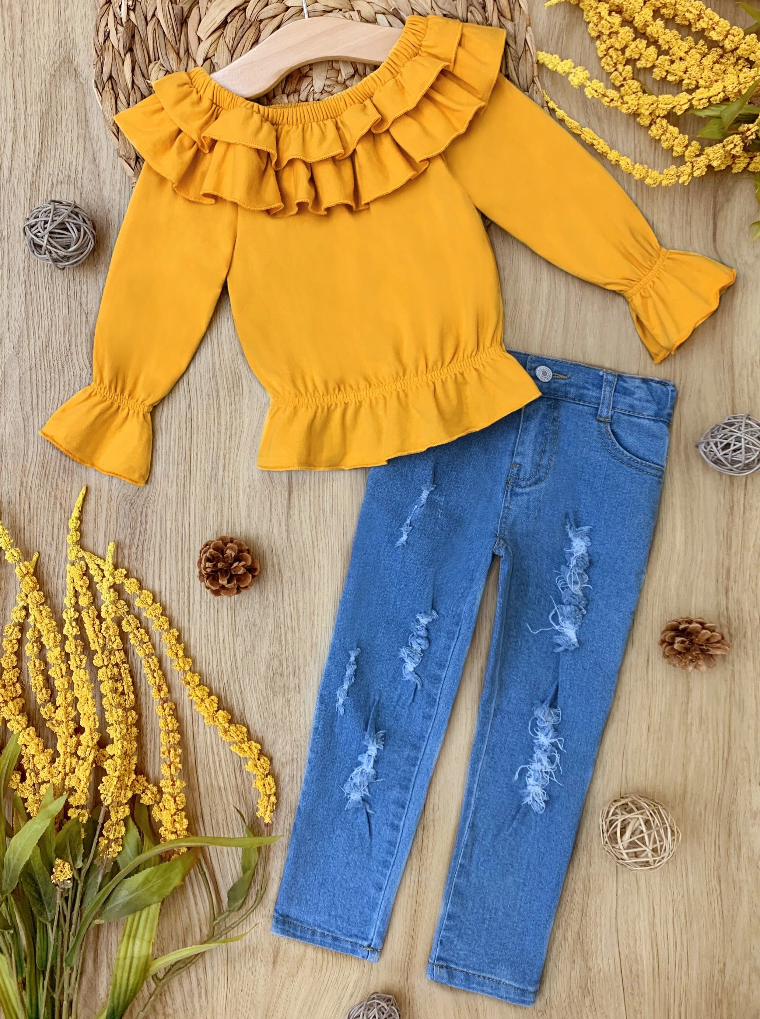 Don't Ruffle My Feathers Patched Jeans Set - Image 2