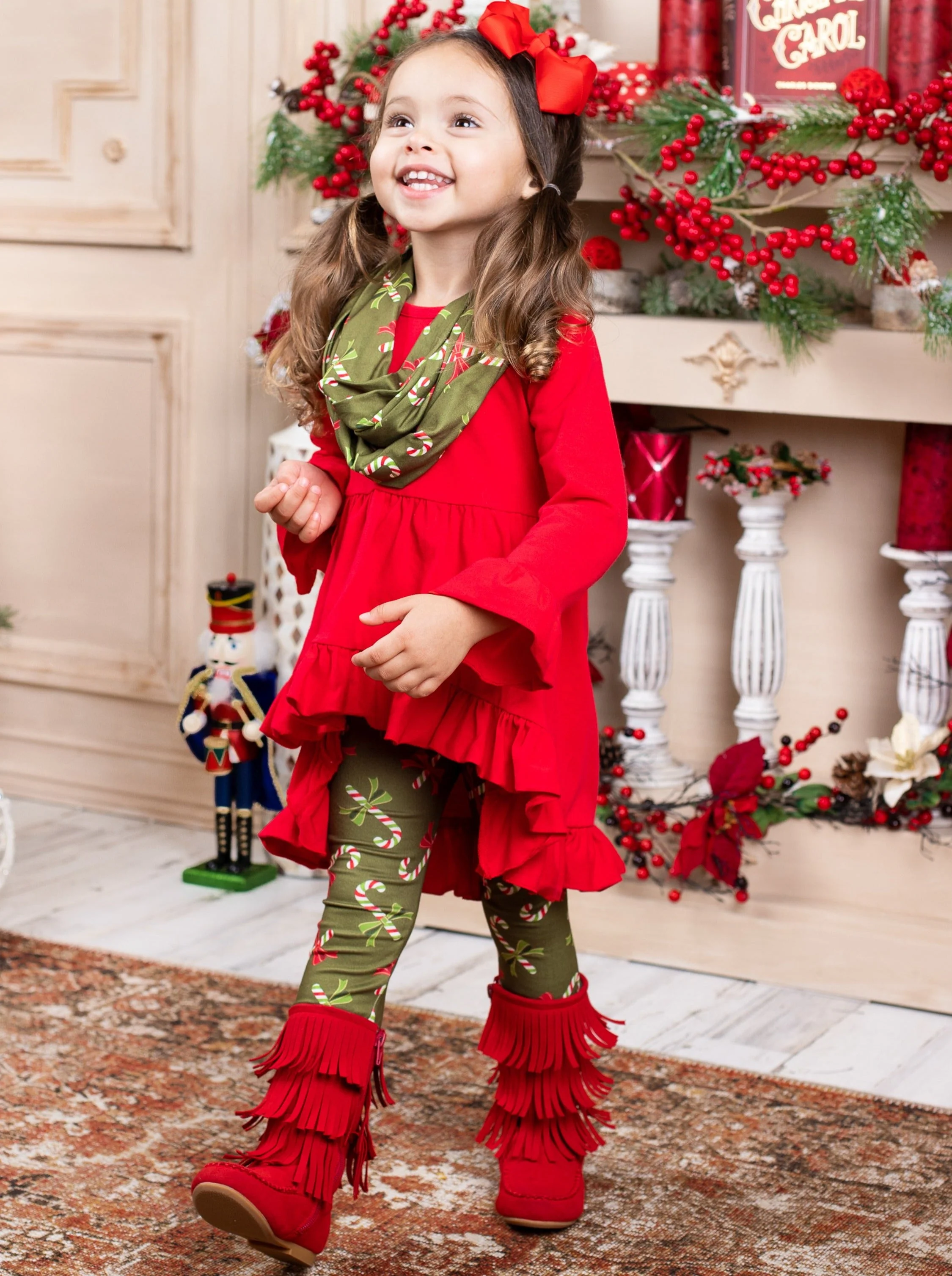 Candy Cane Cutie Tunic, Scarf, And Legging Set - Image 2