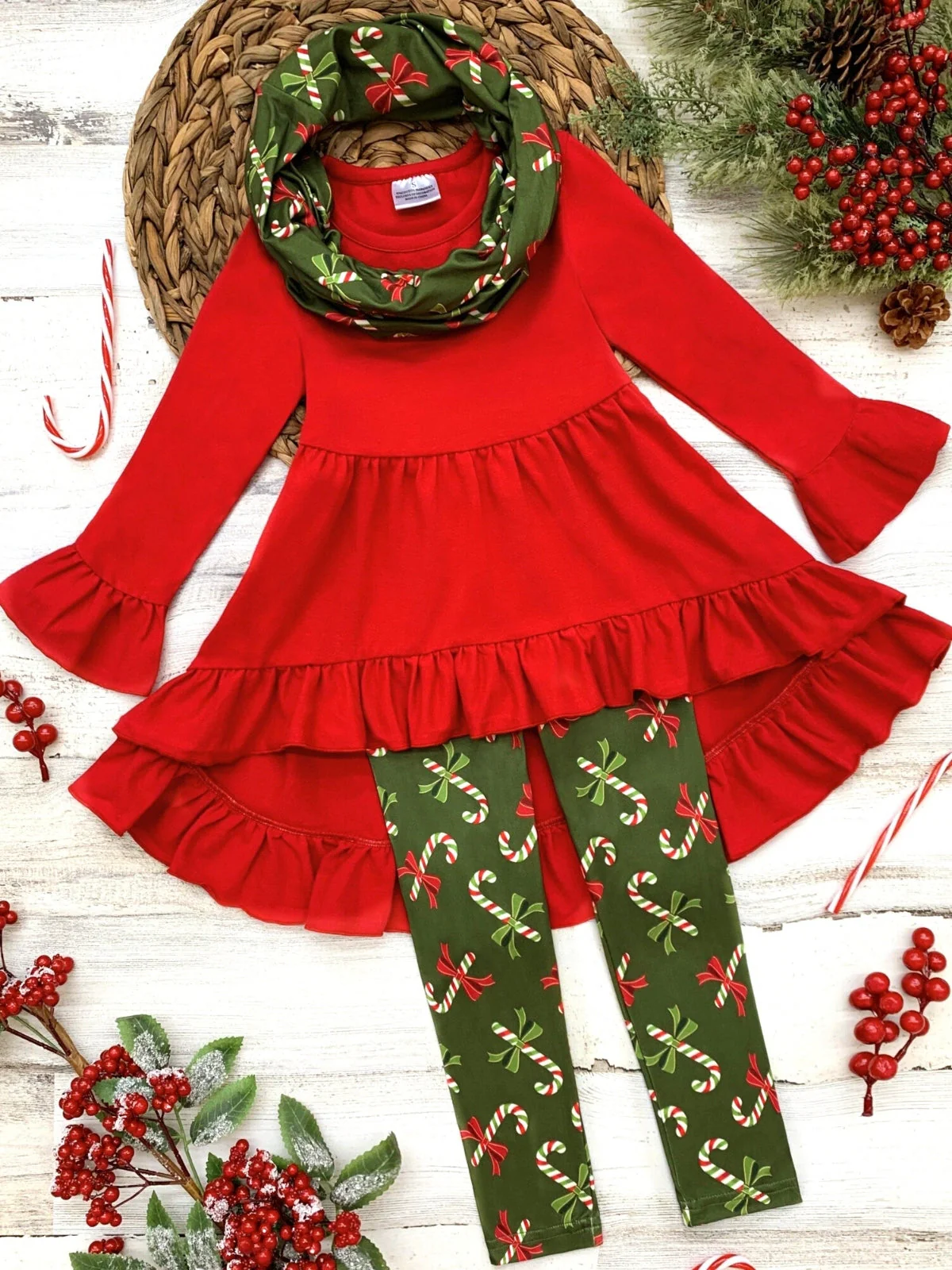 Candy Cane Cutie Tunic, Scarf, And Legging Set - Image 3