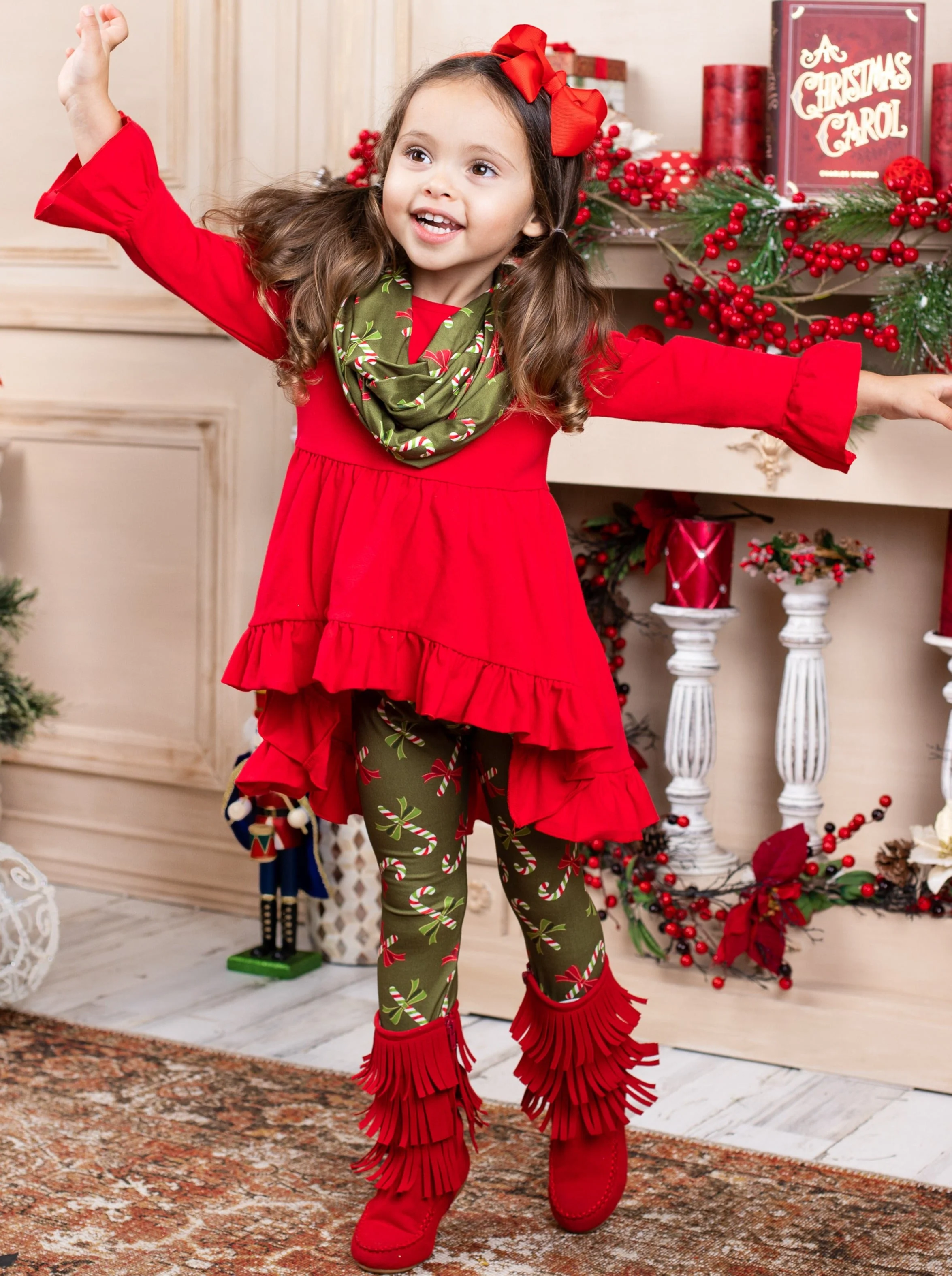 Candy Cane Cutie Tunic, Scarf, And Legging Set - Image 5