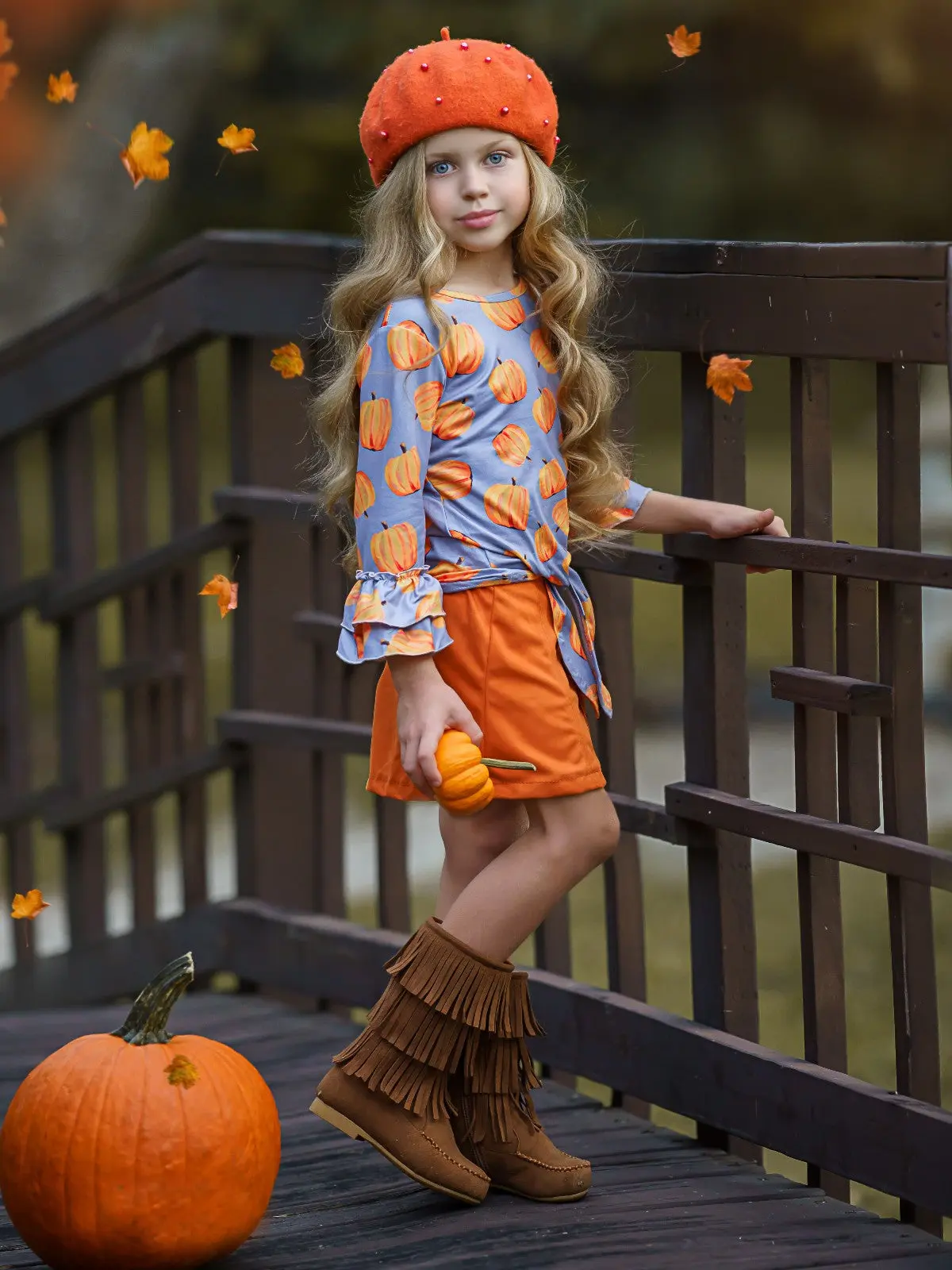 Pick of the Patch Knot Hem Top and Buttoned Skirt Set - Image 2