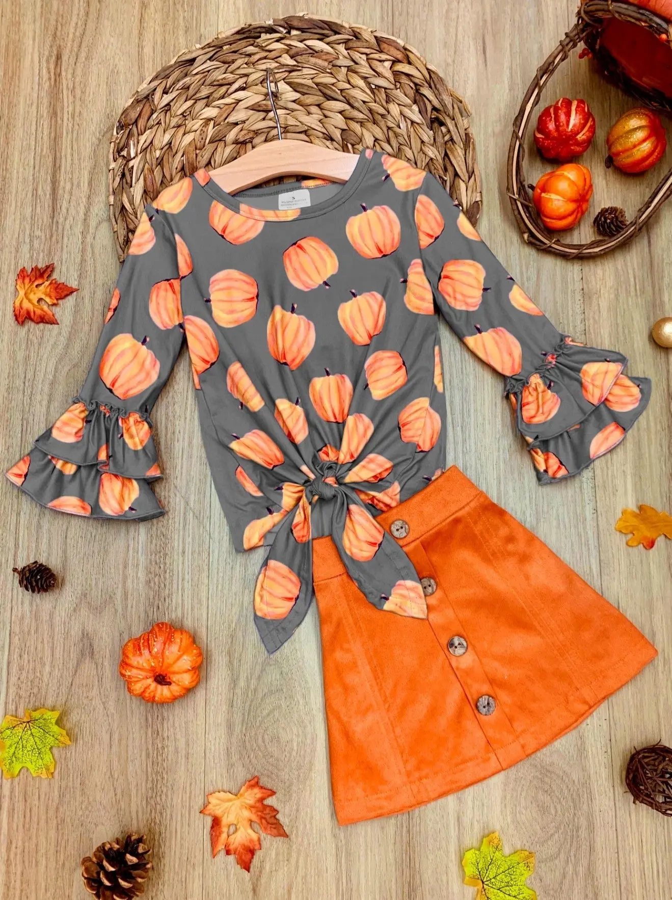 Pick of the Patch Knot Hem Top and Buttoned Skirt Set - Image 5
