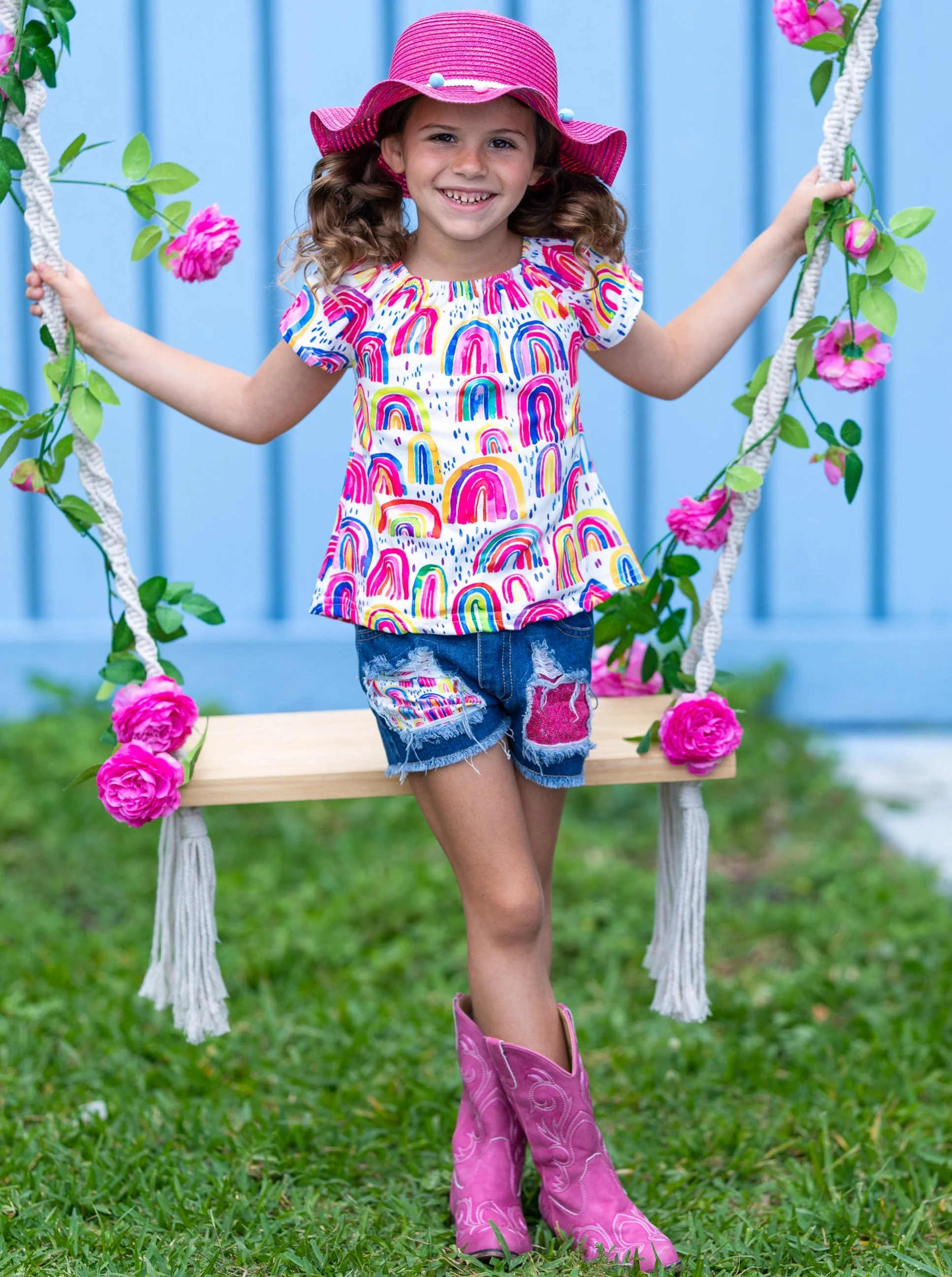 Drawn to Rainbows Patched Denim Shorts Set - Image 2