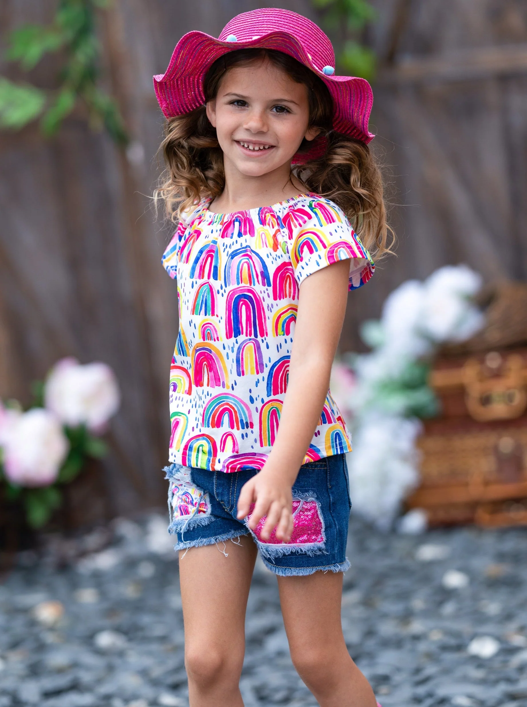Drawn to Rainbows Patched Denim Shorts Set - Image 4