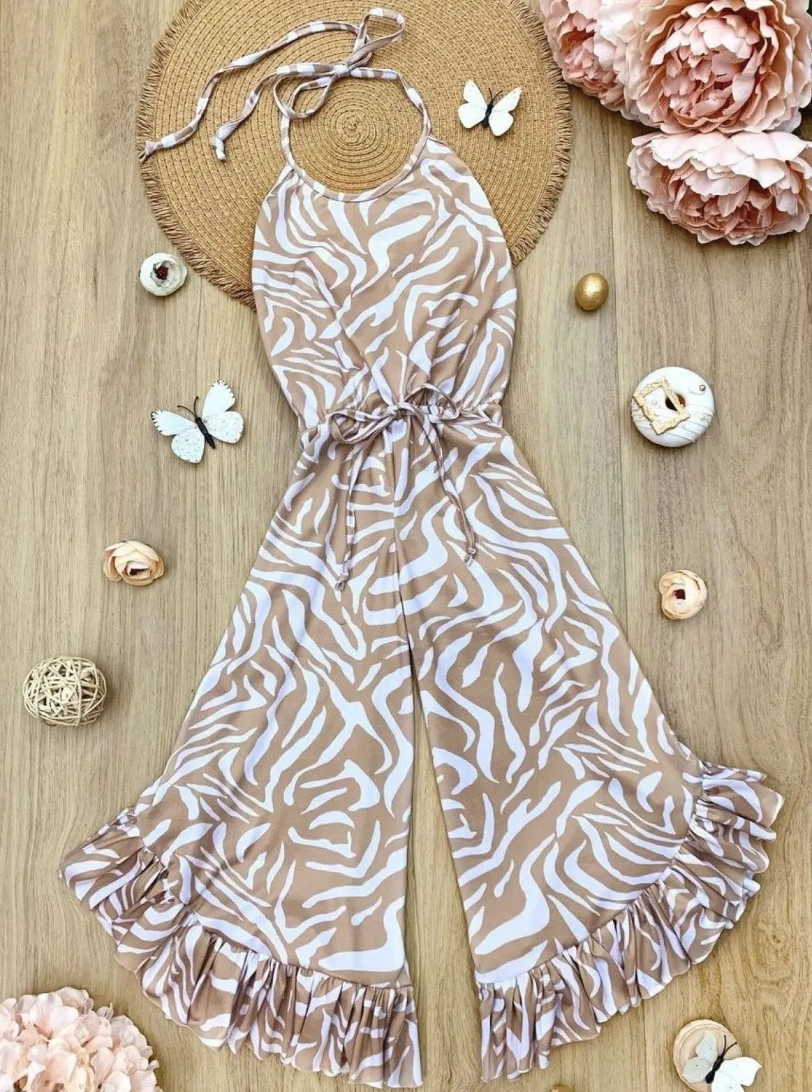 Boho Vibes Drawstring Ruffled Palazzo Jumpsuit - Image 3