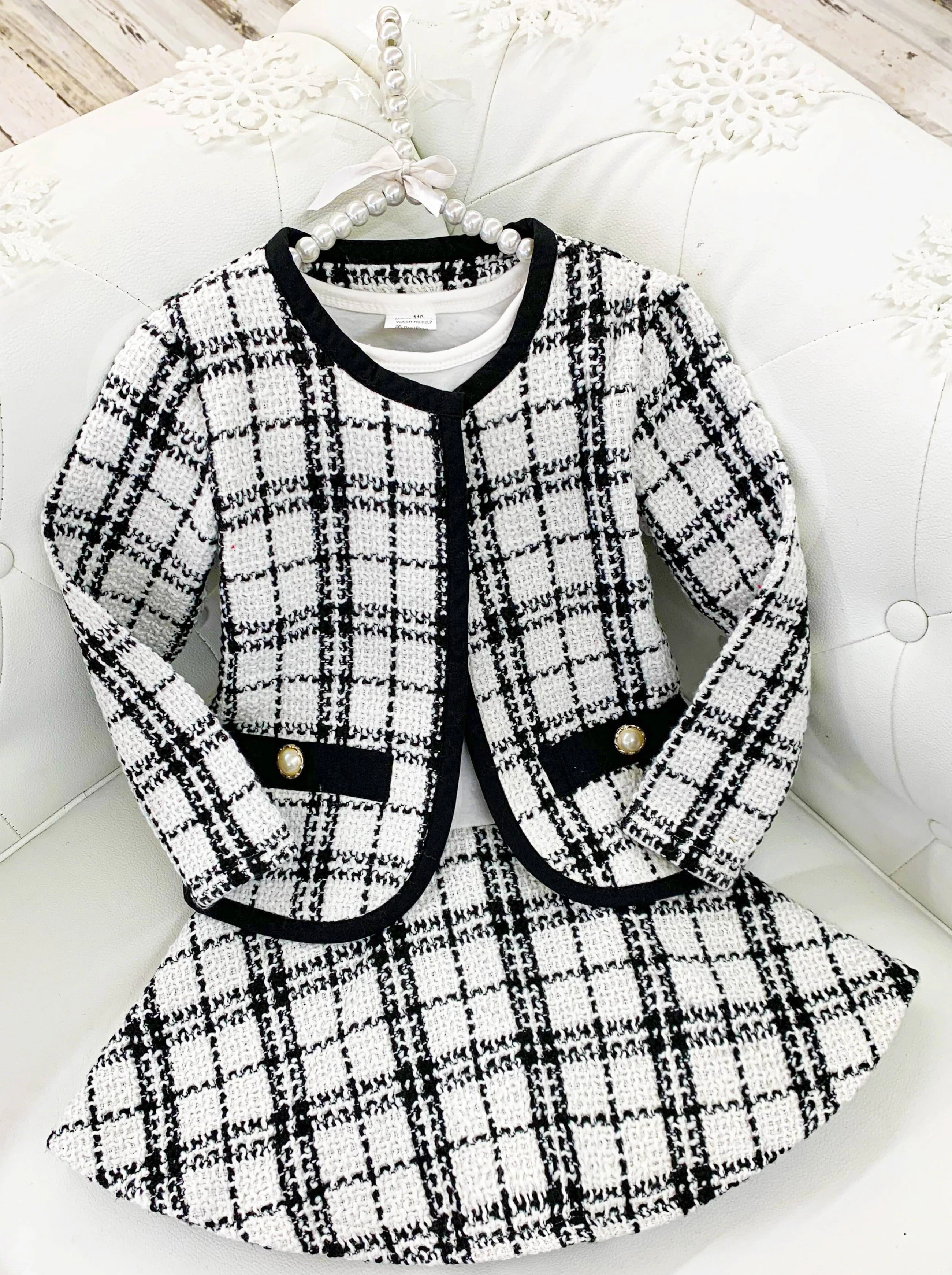 Girls Drop Waist Dress and Matching Houndstooth Faux Pocket Blazer Set - Image 2