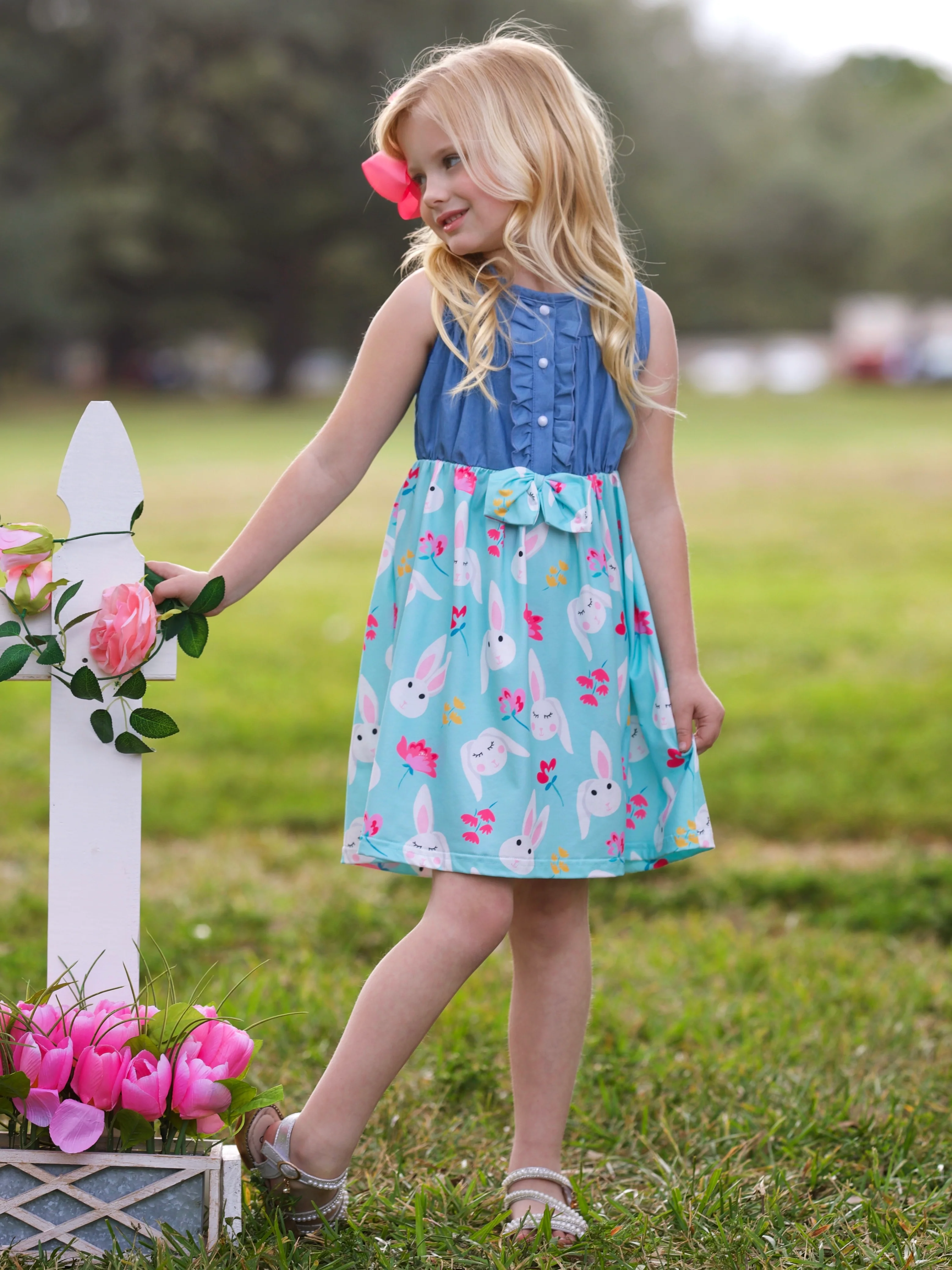 Bunny Bows Chambray Easter Dress - Image 2