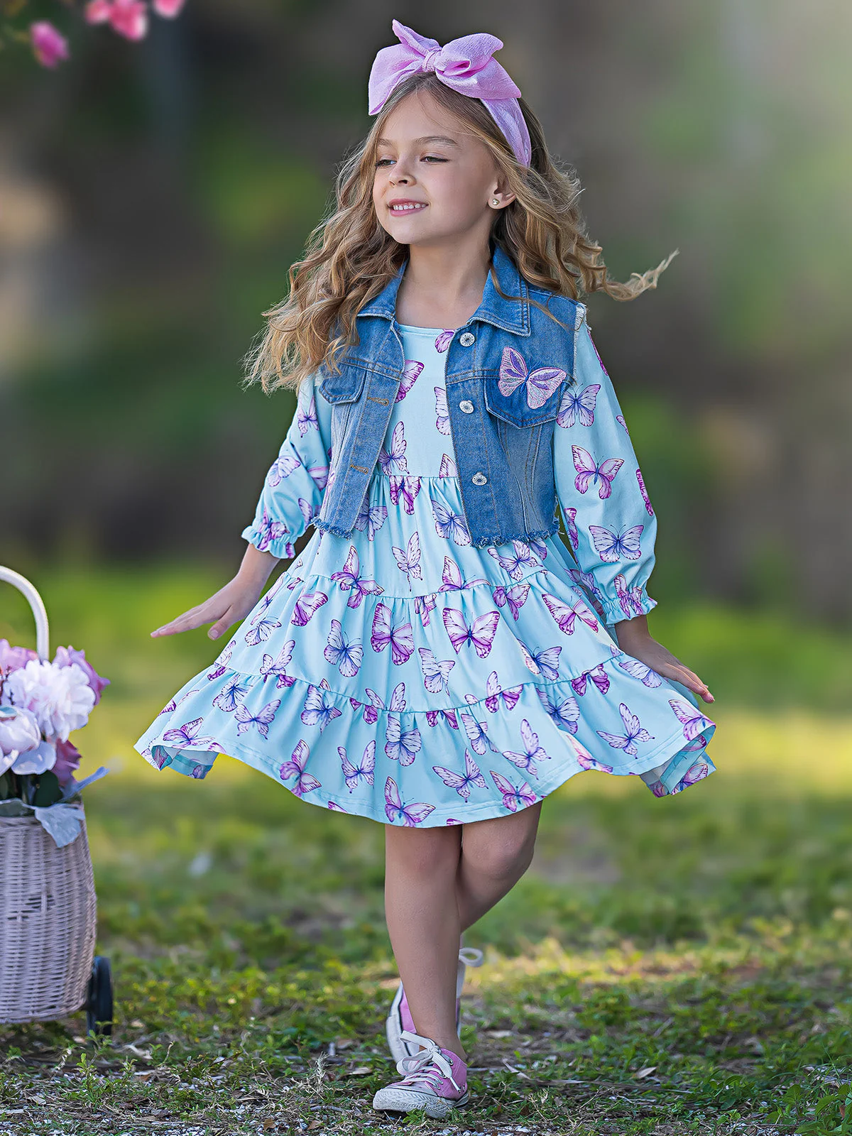 Give Me Butterflies Denim Vest And Dress Set - Image 2