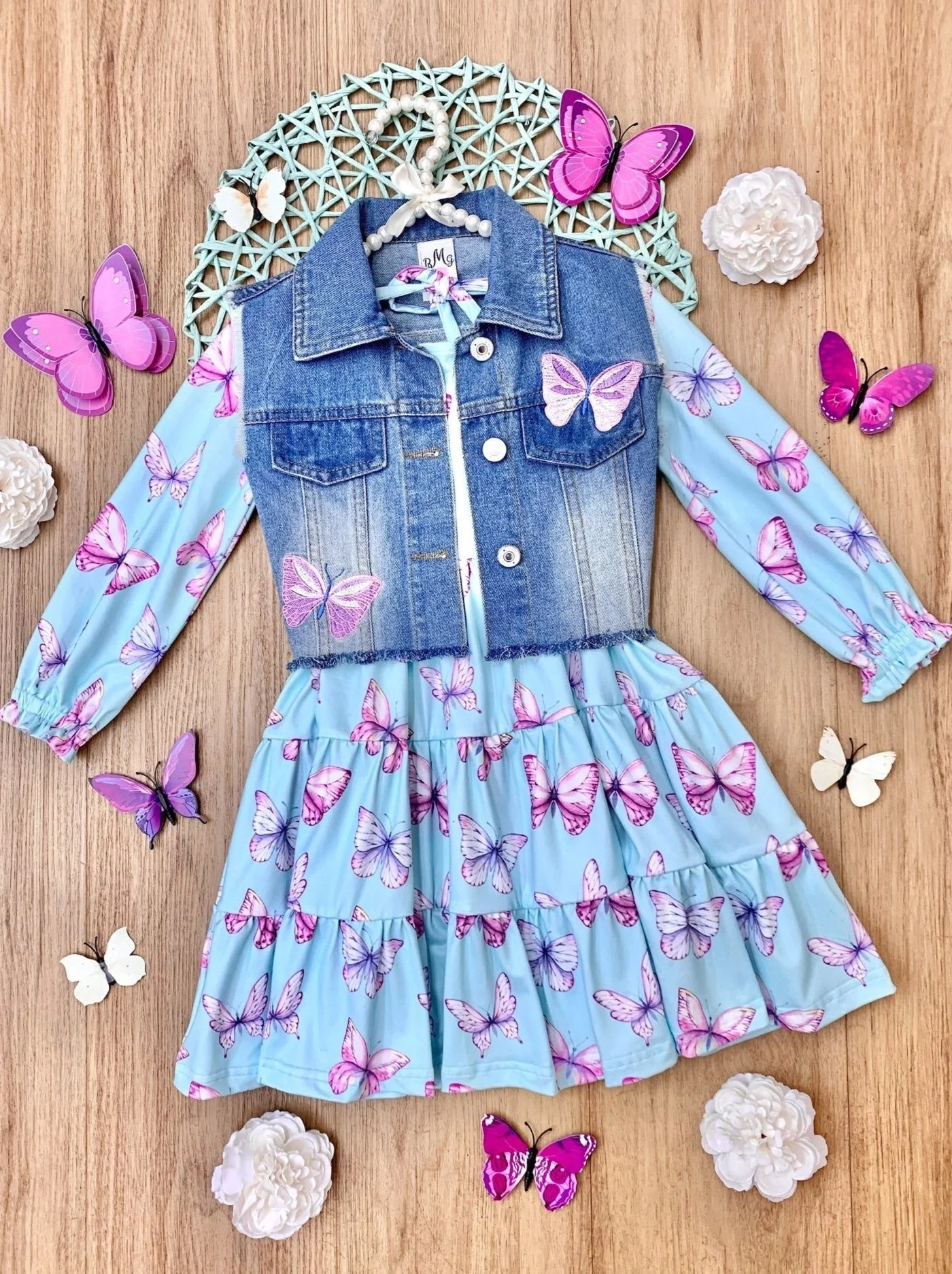 Give Me Butterflies Denim Vest And Dress Set - Image 4