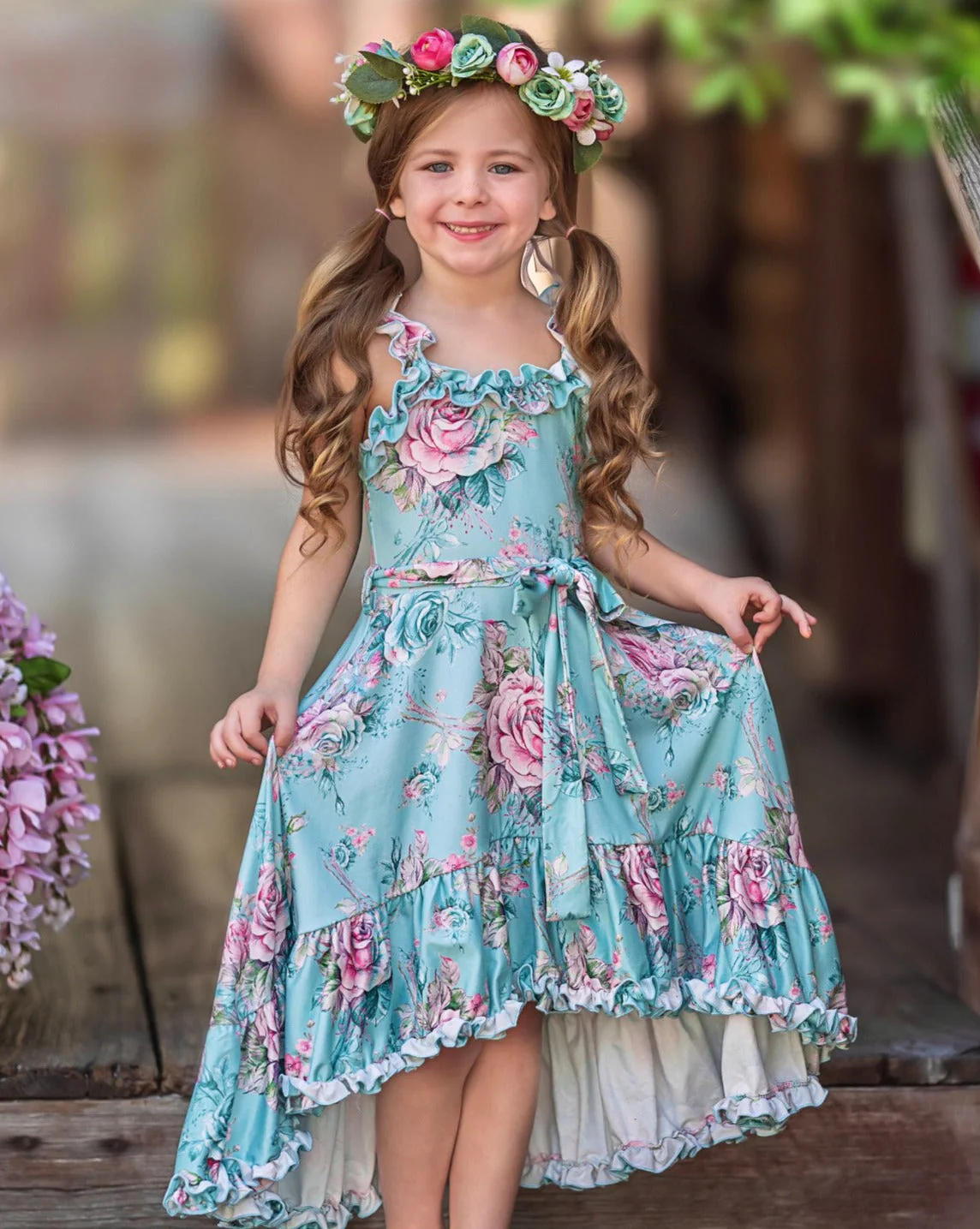 Secret Garden Rose Hi-Lo Ruffle Dress - Image 3