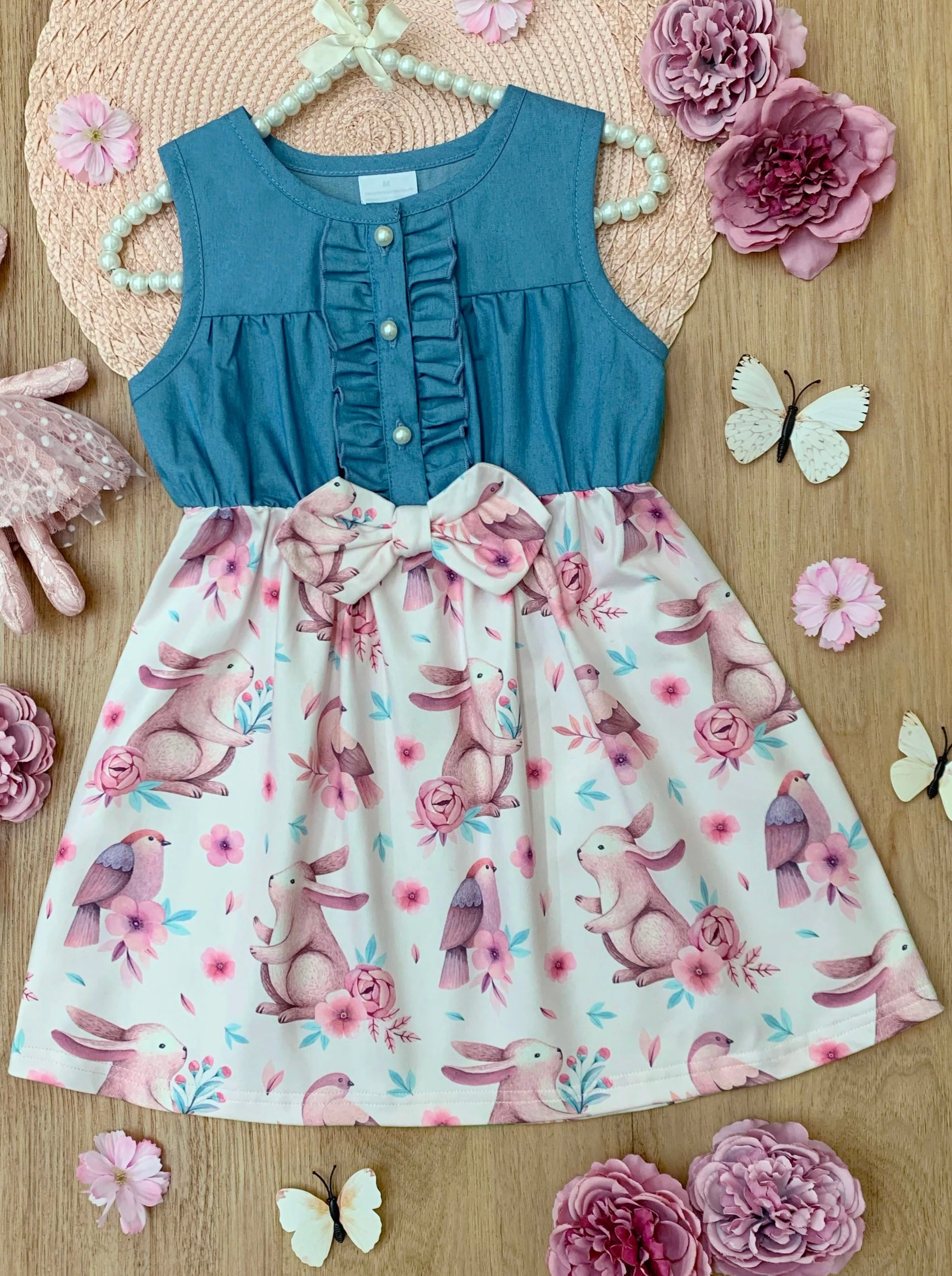 Hoppy Vibes Only Chambray Easter Dress - Image 2