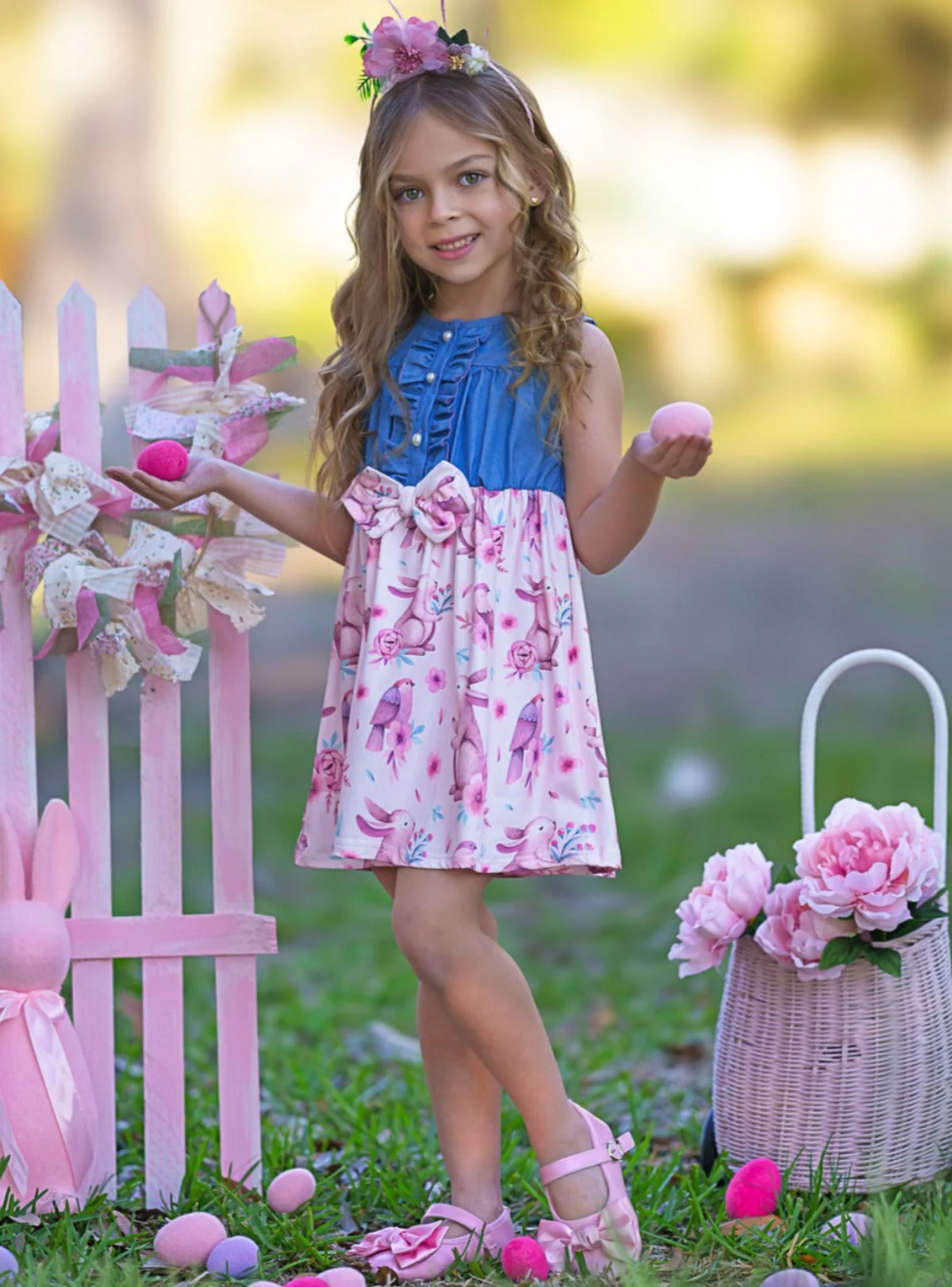 Hoppy Vibes Only Chambray Easter Dress - Image 3