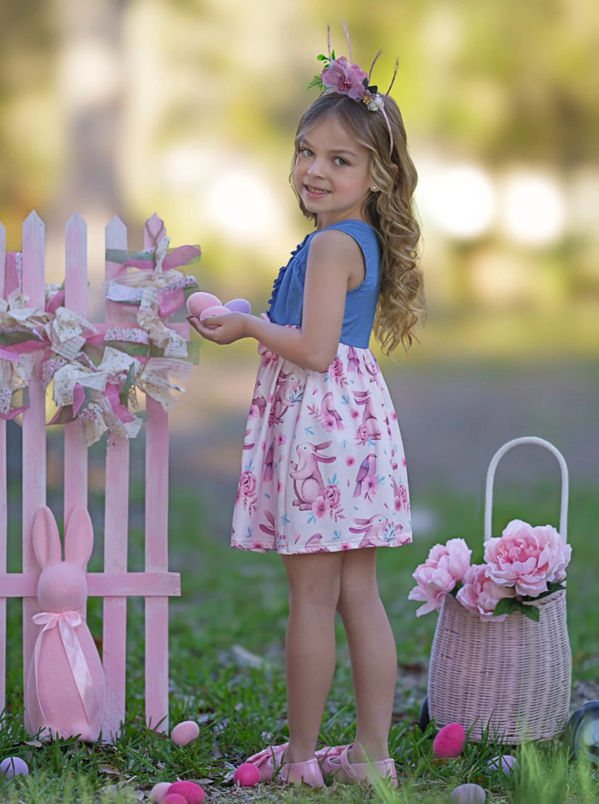 Hoppy Vibes Only Chambray Easter Dress - Image 6