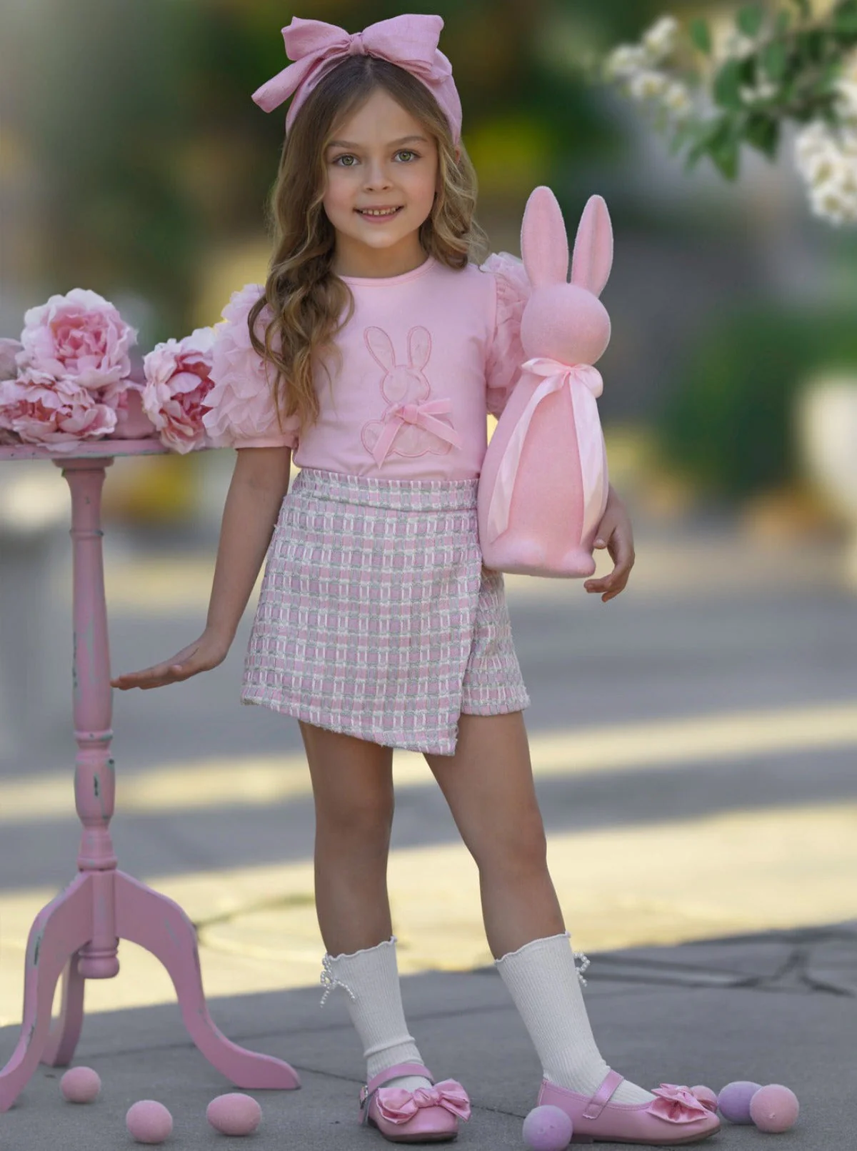 Bunny Puff Sleeve Top and Tweed Skort Easter Set - Image 3