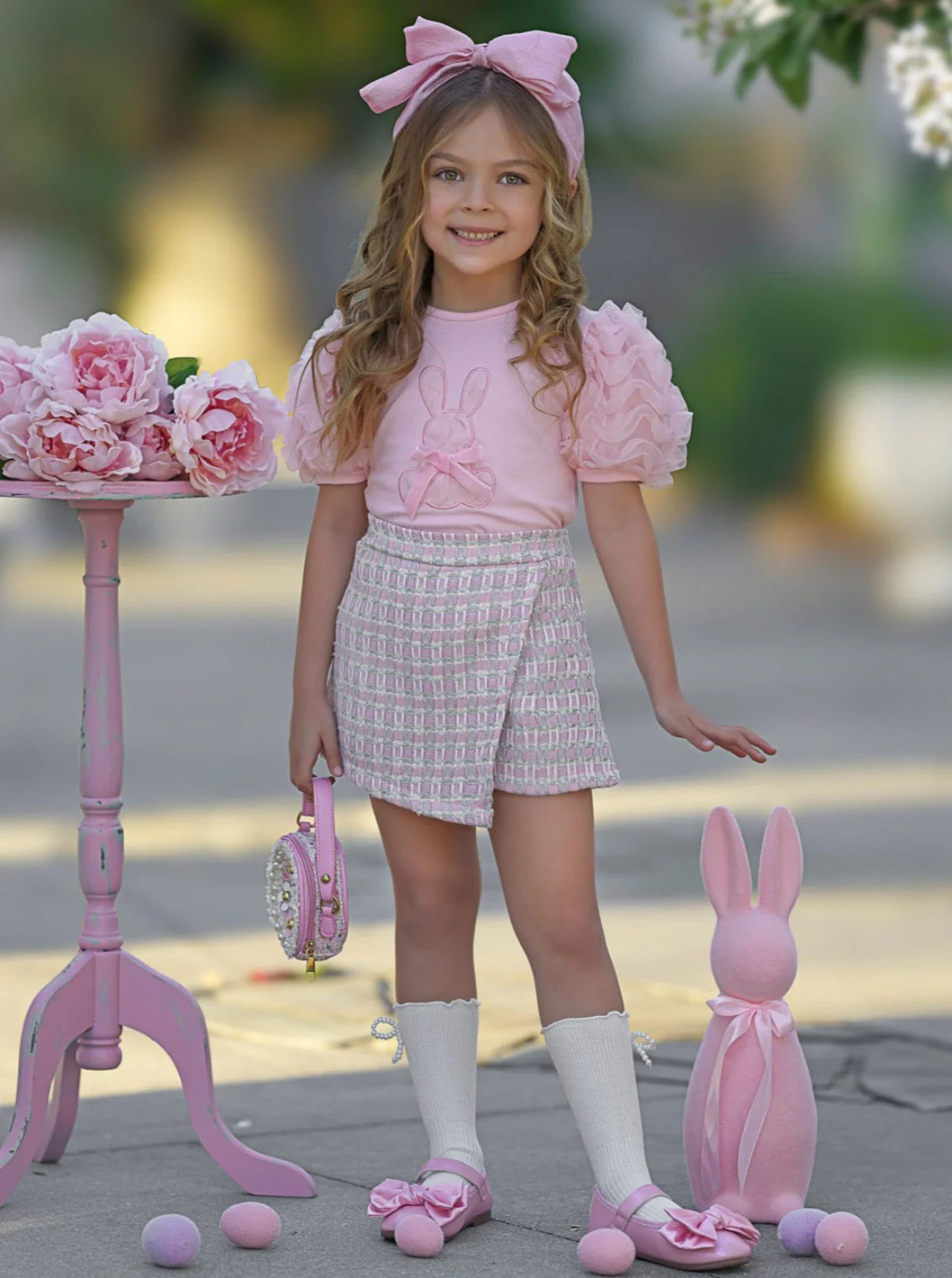 Bunny Puff Sleeve Top and Tweed Skort Easter Set - Image 4