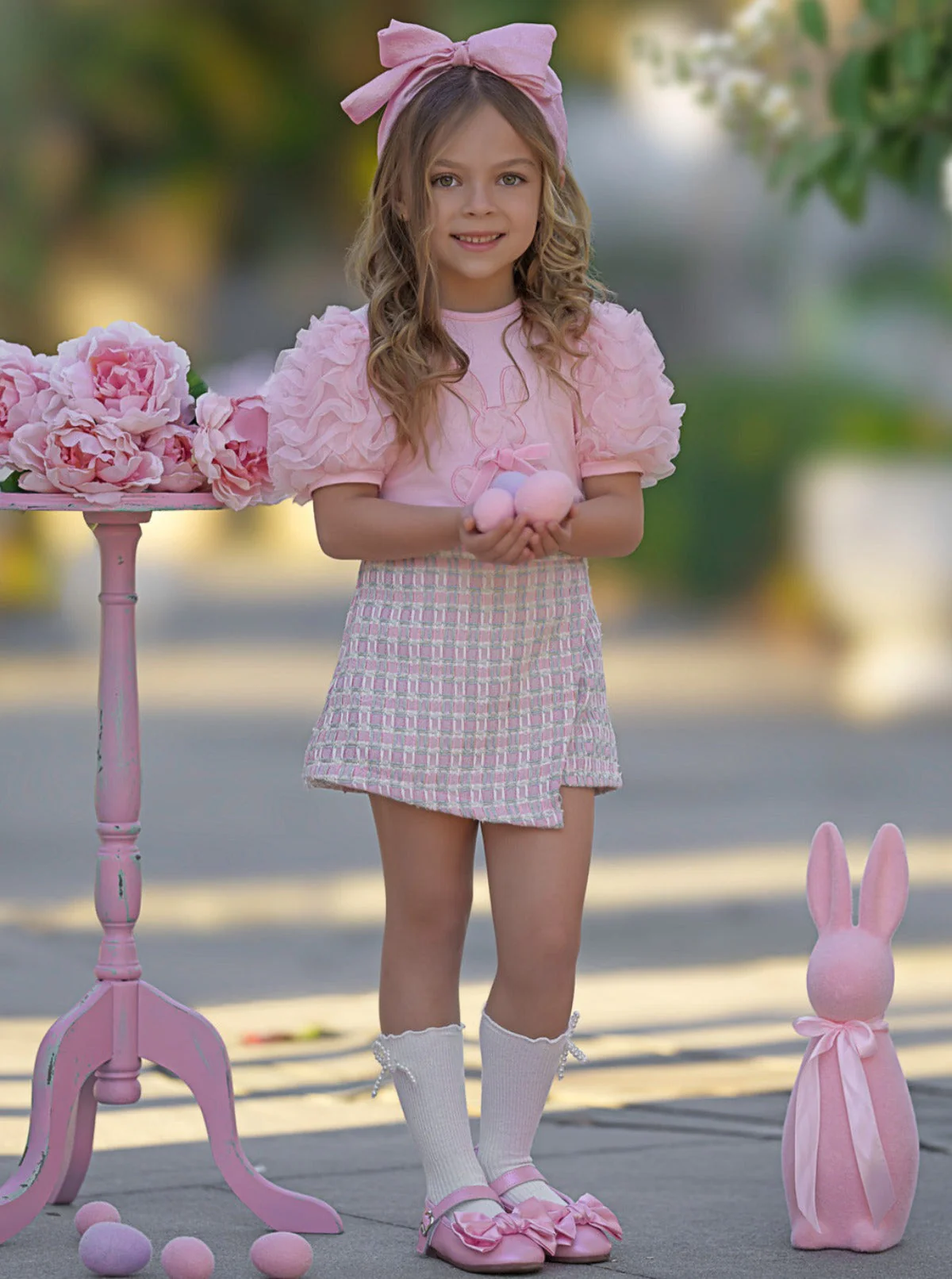 Bunny Puff Sleeve Top and Tweed Skort Easter Set - Image 5