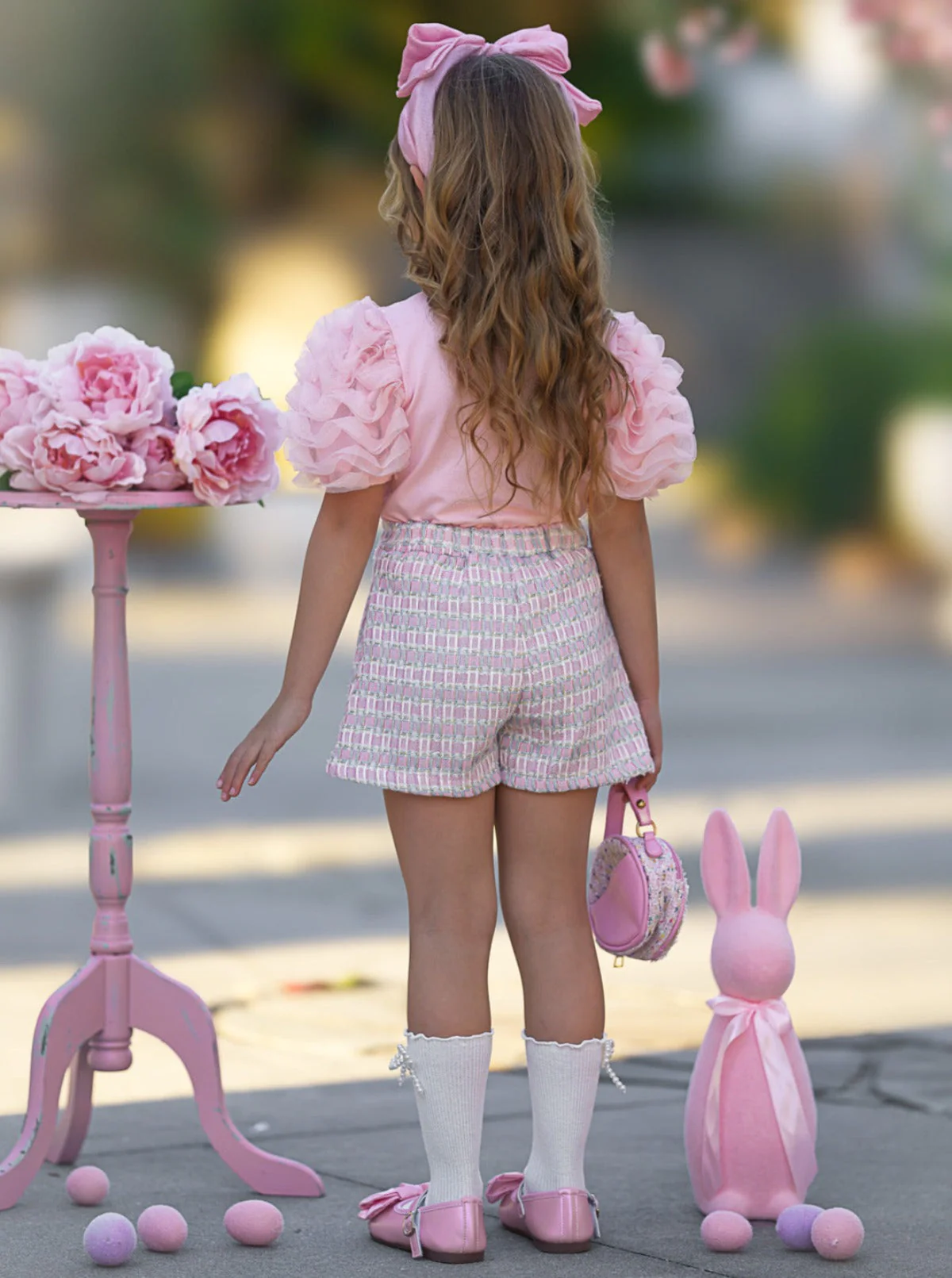 Bunny Puff Sleeve Top and Tweed Skort Easter Set - Image 6