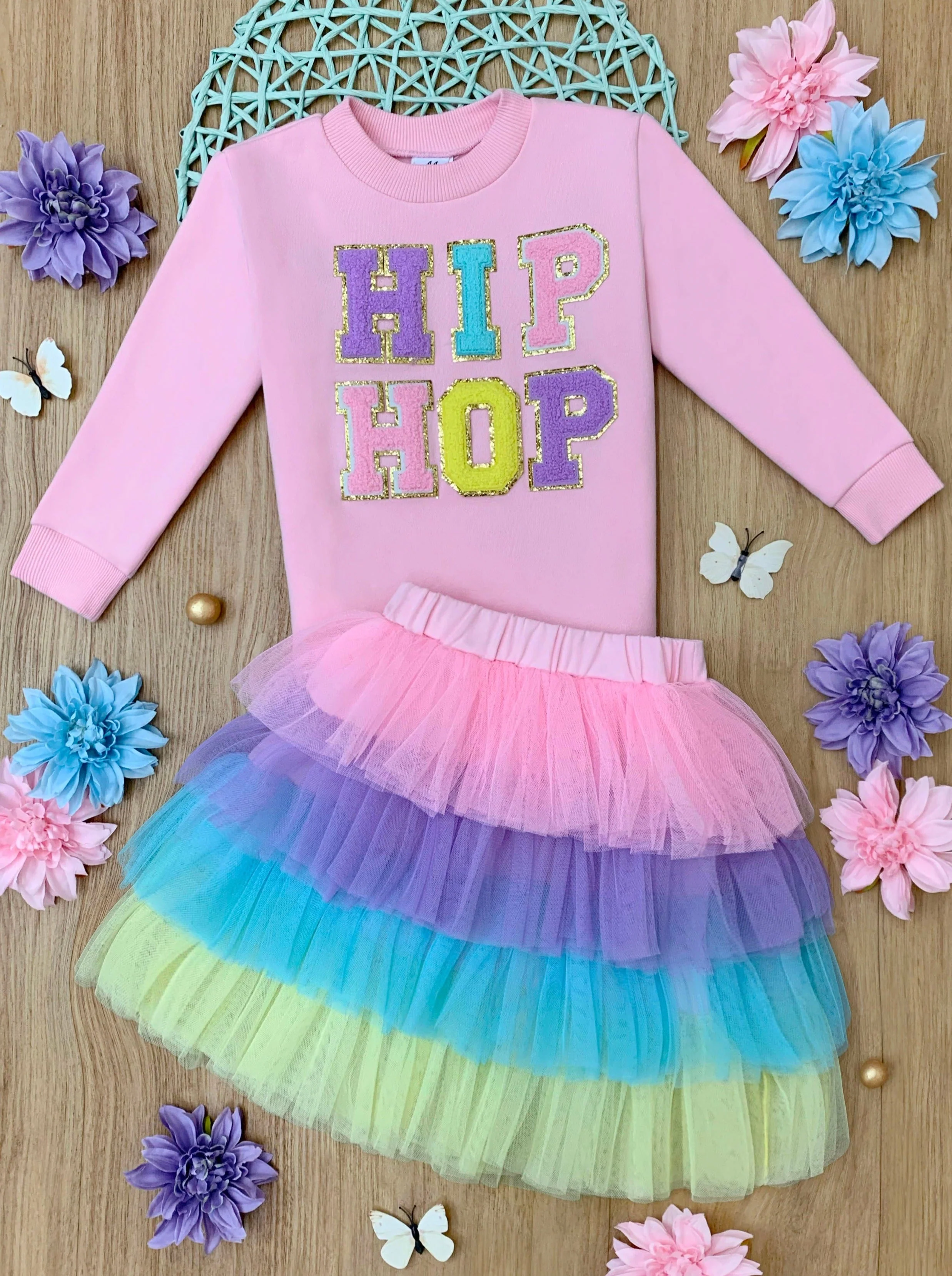 Hip Hop Sparkle Sweatshirt Tutu Skirt Set - Image 2