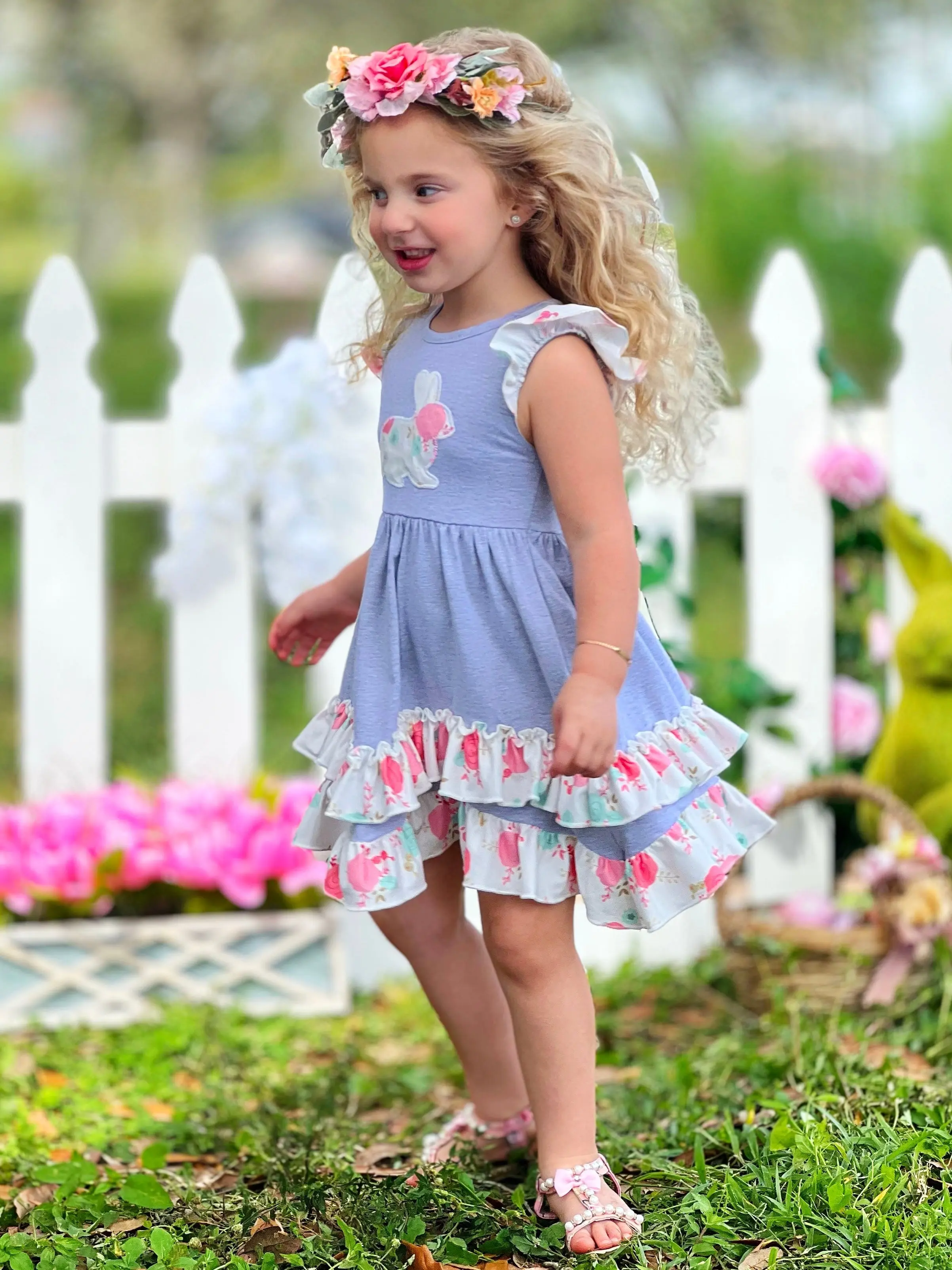 Bunny Flutter Sleeve Tiered Ruffle Dress - Image 3