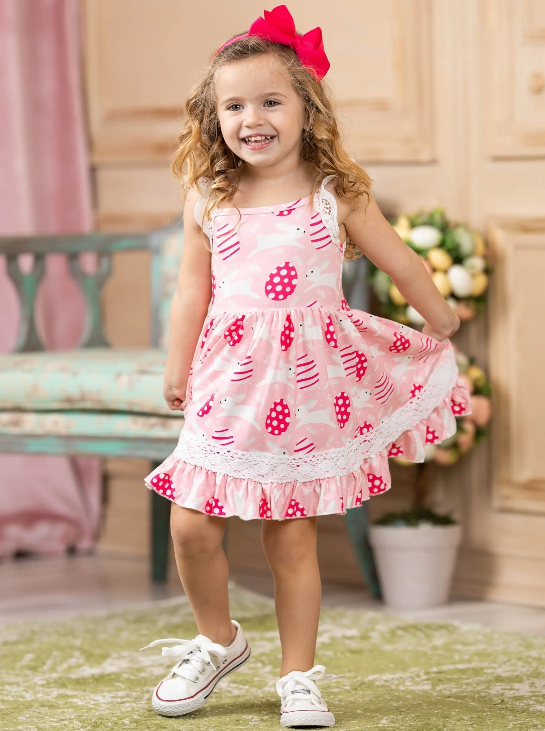 Egg-citing Easter Lace Scalloped Dress - Image 9