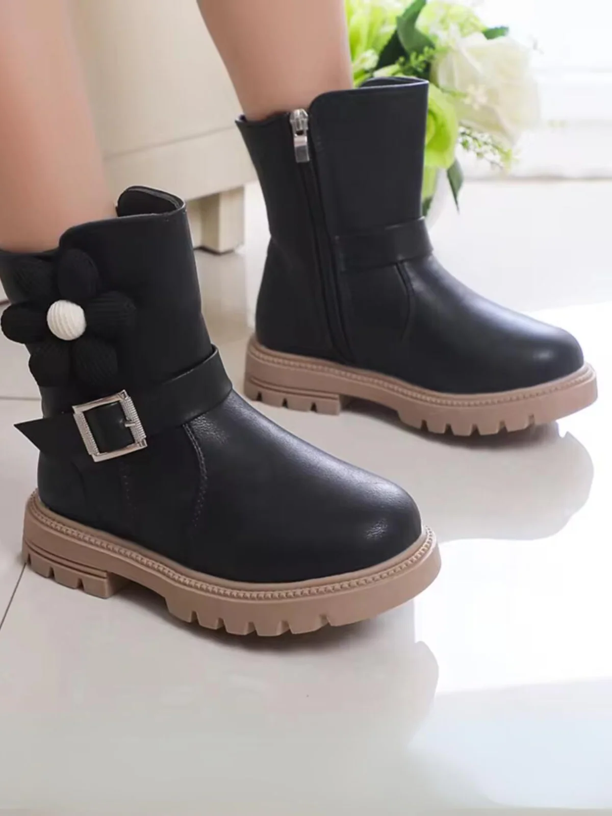 Girls Elegant Boots with Flowers By Liv and Mia - Image 3