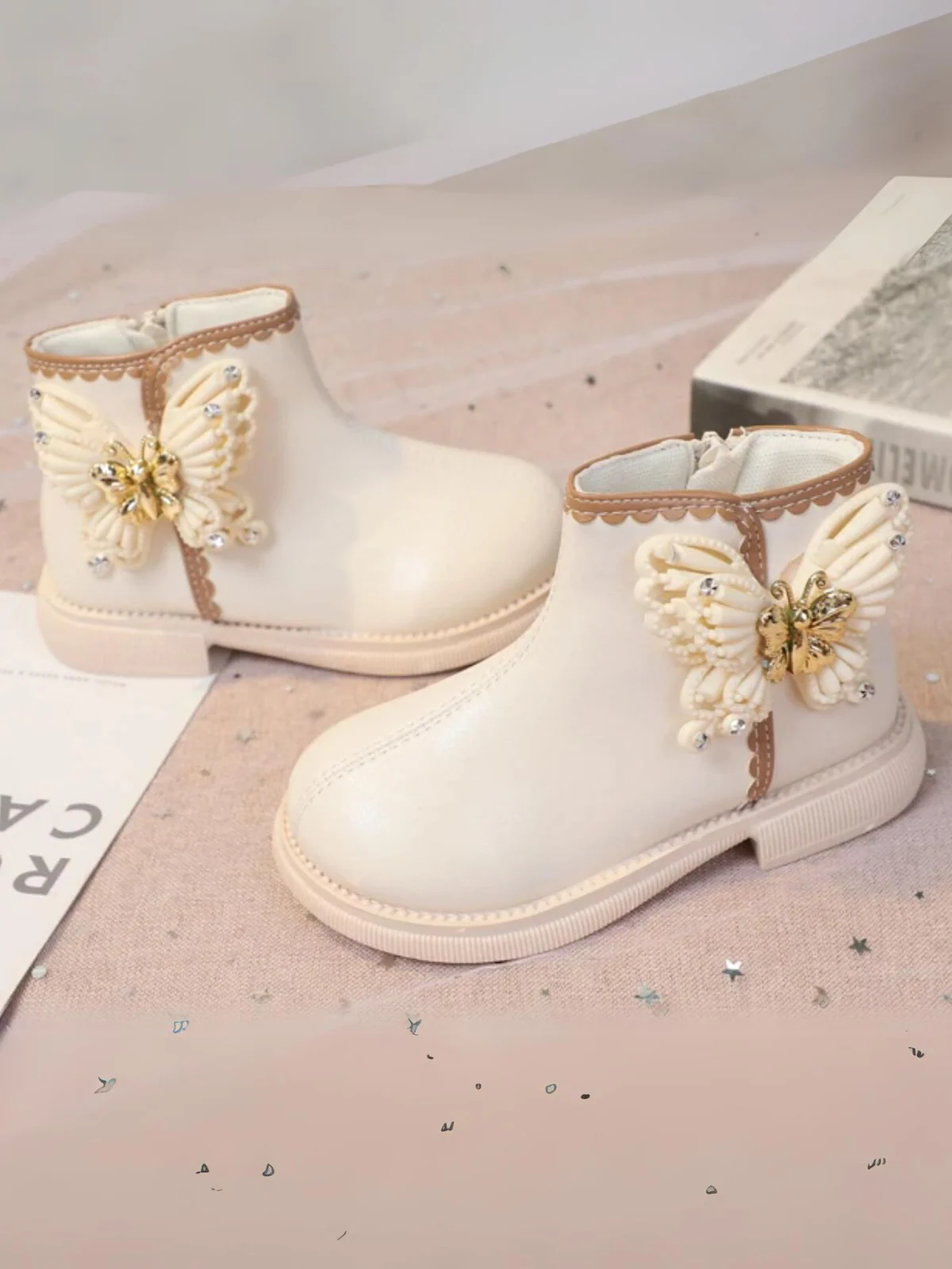 Girls Elegant Chic Casual Ankle Boots with Butterfly Design By Liv and Mia - Image 2
