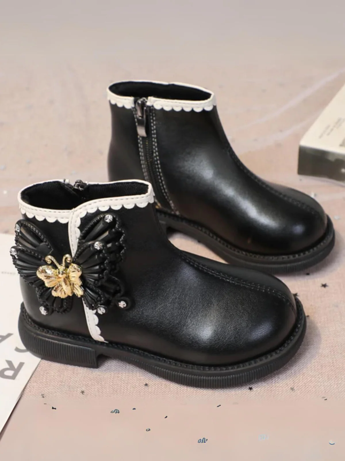 Girls Elegant Chic Casual Ankle Boots with Butterfly Design By Liv and Mia - Image 3
