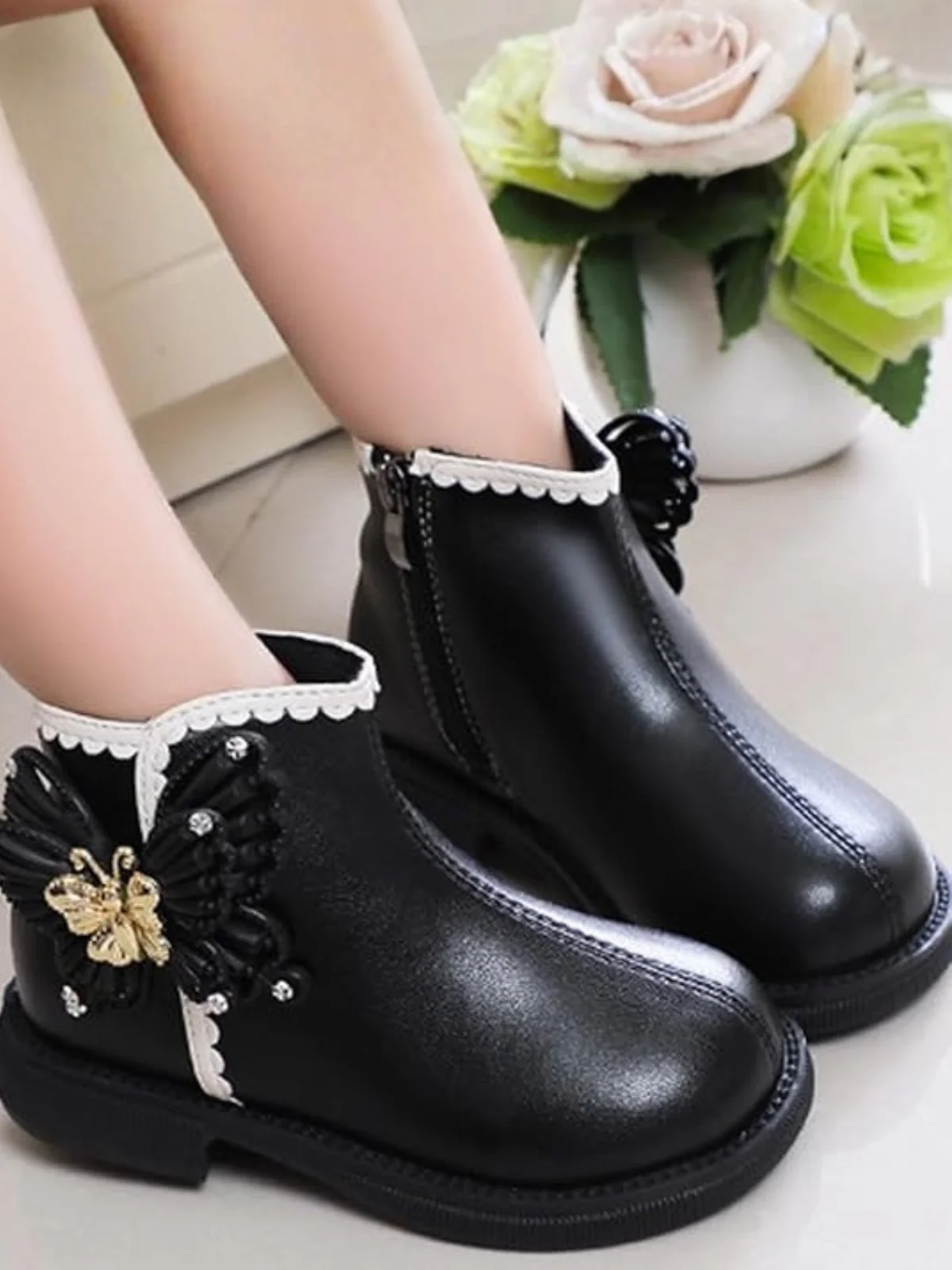 Girls Elegant Chic Casual Ankle Boots with Butterfly Design By Liv and Mia - Image 4