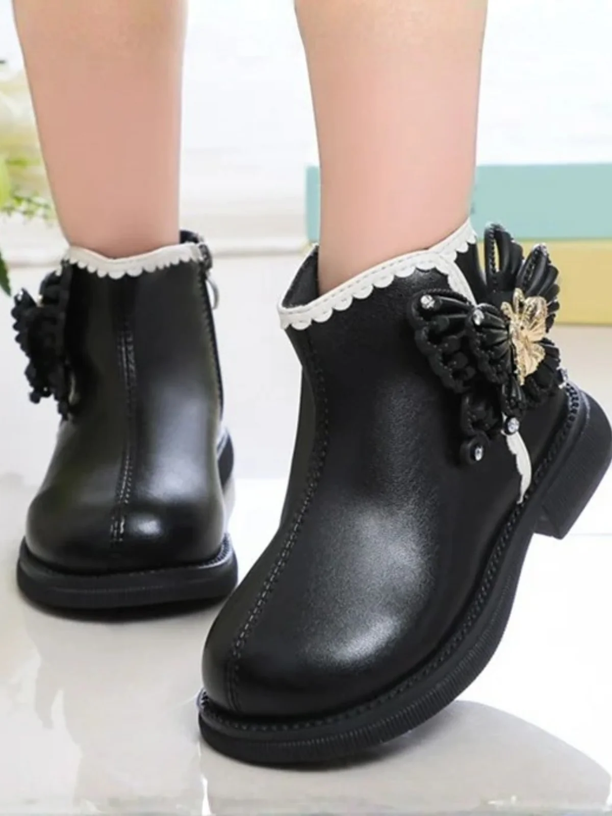 Girls Elegant Chic Casual Ankle Boots with Butterfly Design By Liv and Mia - Image 6