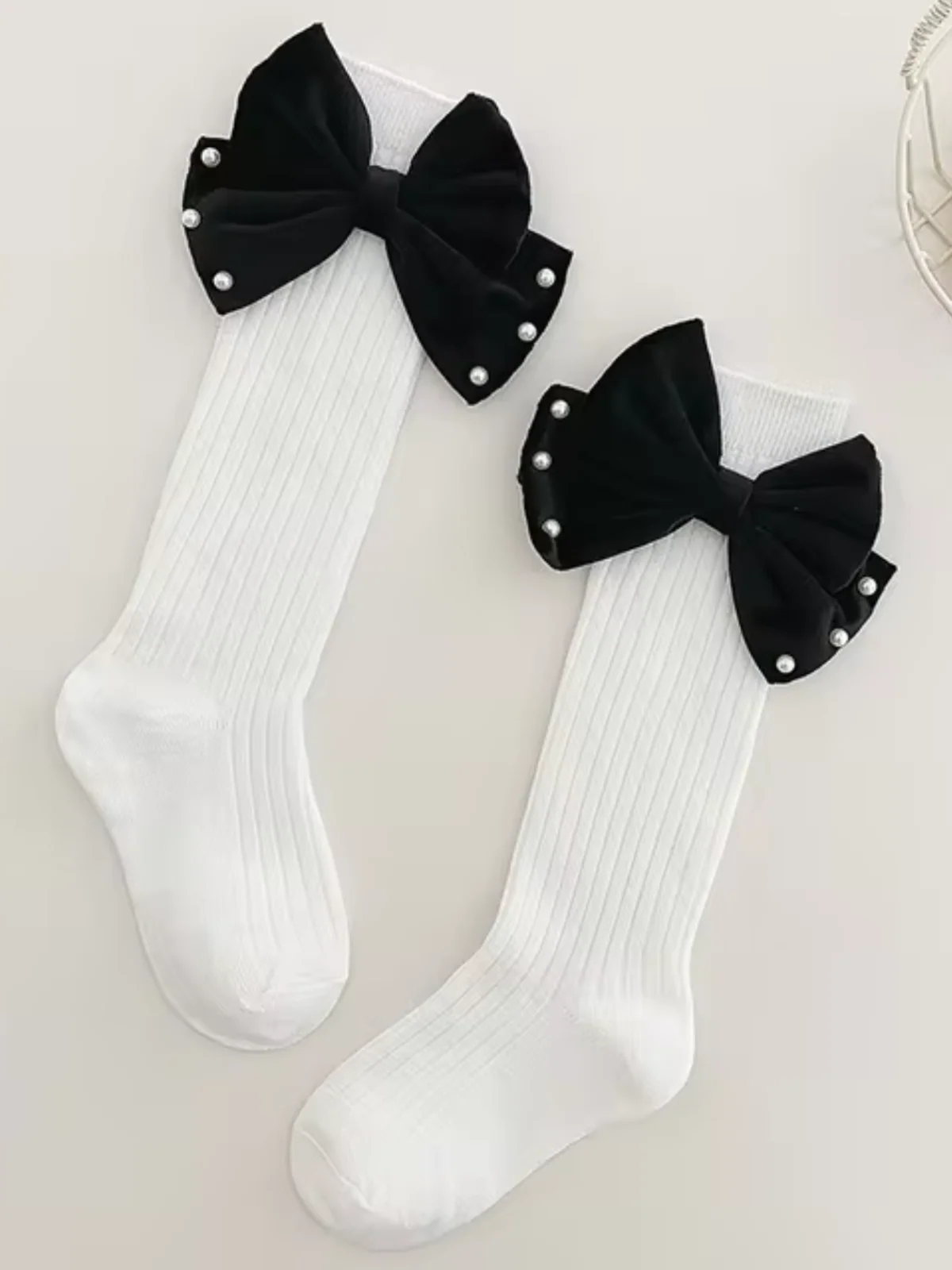 Elegant Pearl & Big Bowknot Princess Socks - Image 8