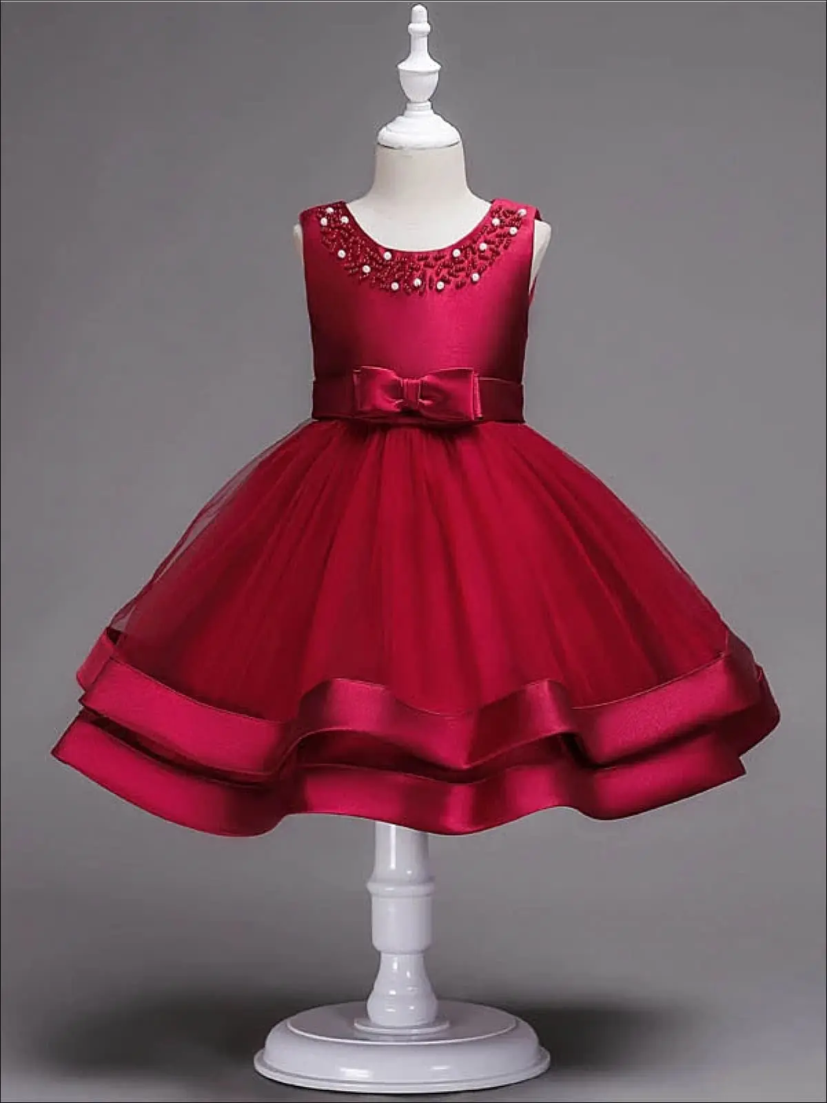 Elegant Pearl Satin Layered Dress - Image 4