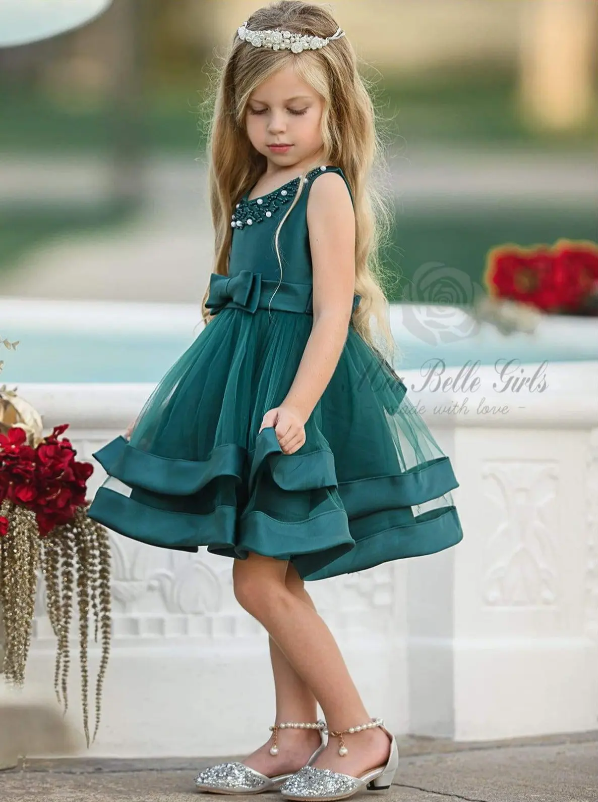 Elegant Pearl Satin Layered Dress - Image 5