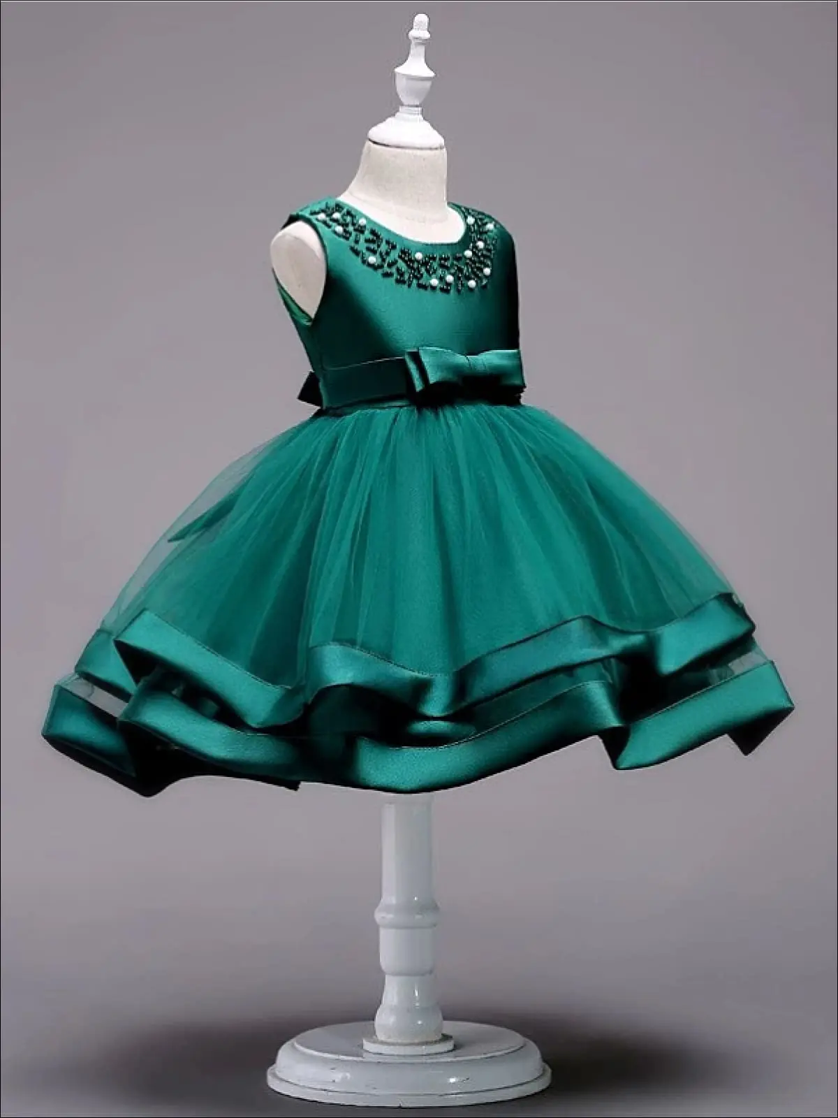 Elegant Pearl Satin Layered Dress - Image 8