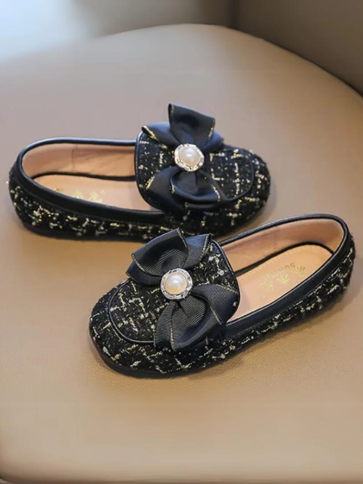 Girls Elegant Tweed Bow Loafers by Liv and Mia - Image 5