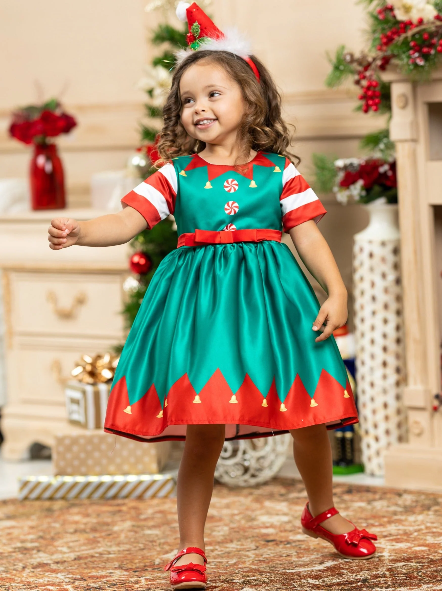 Festive Christmas Elf Costume Dress - Image 4