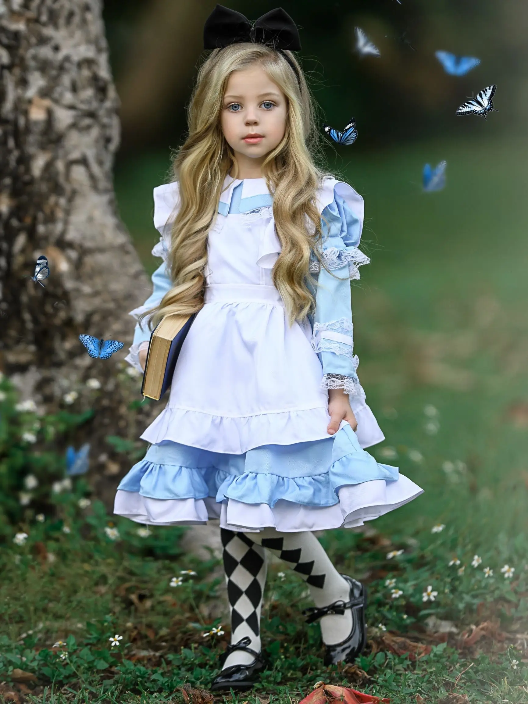 Girls Enchanted Alice Ruffled 3-Piece Costume Dress - Image 3